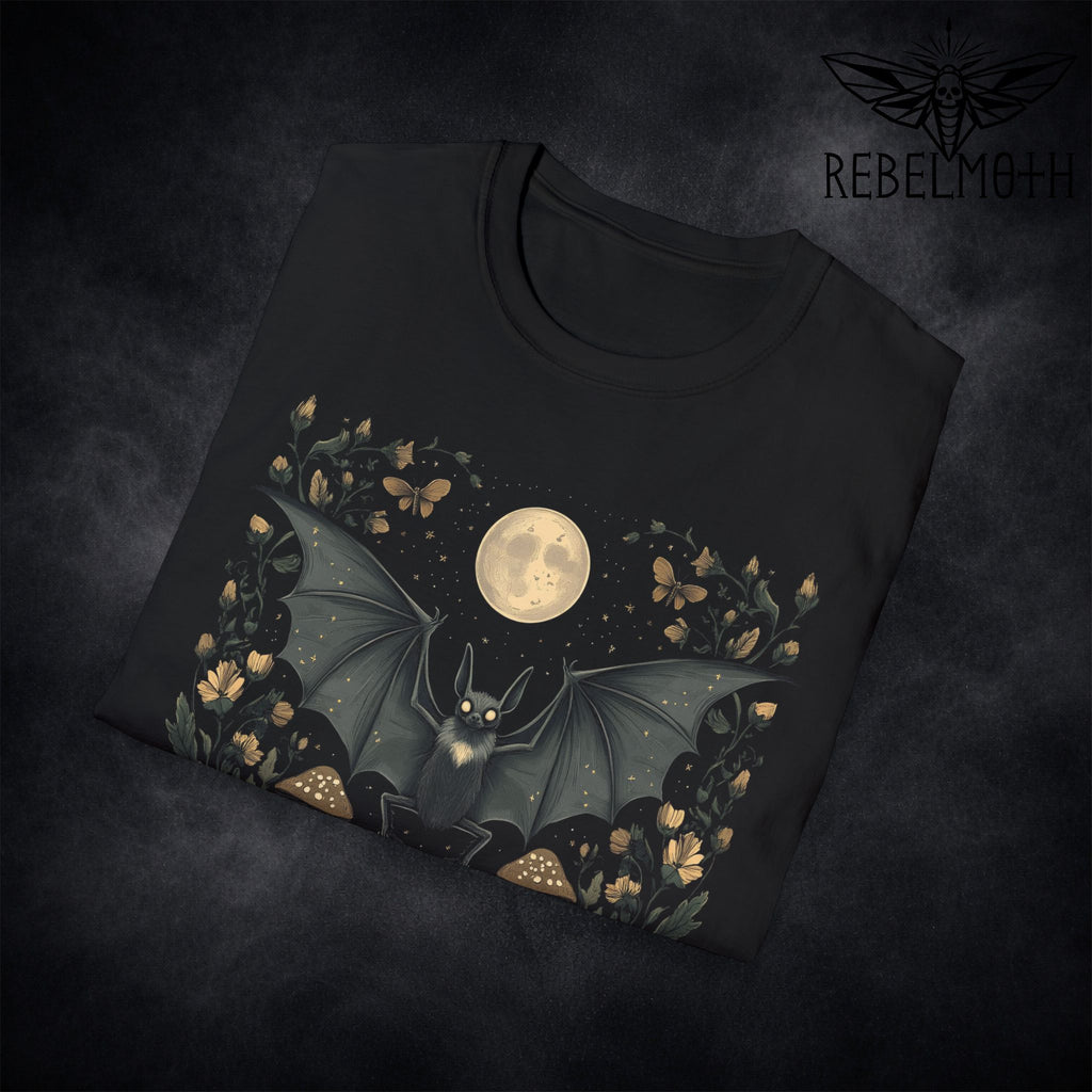 Pastel Goth Bat T-Shirt – Floral Moon Graphic Tee