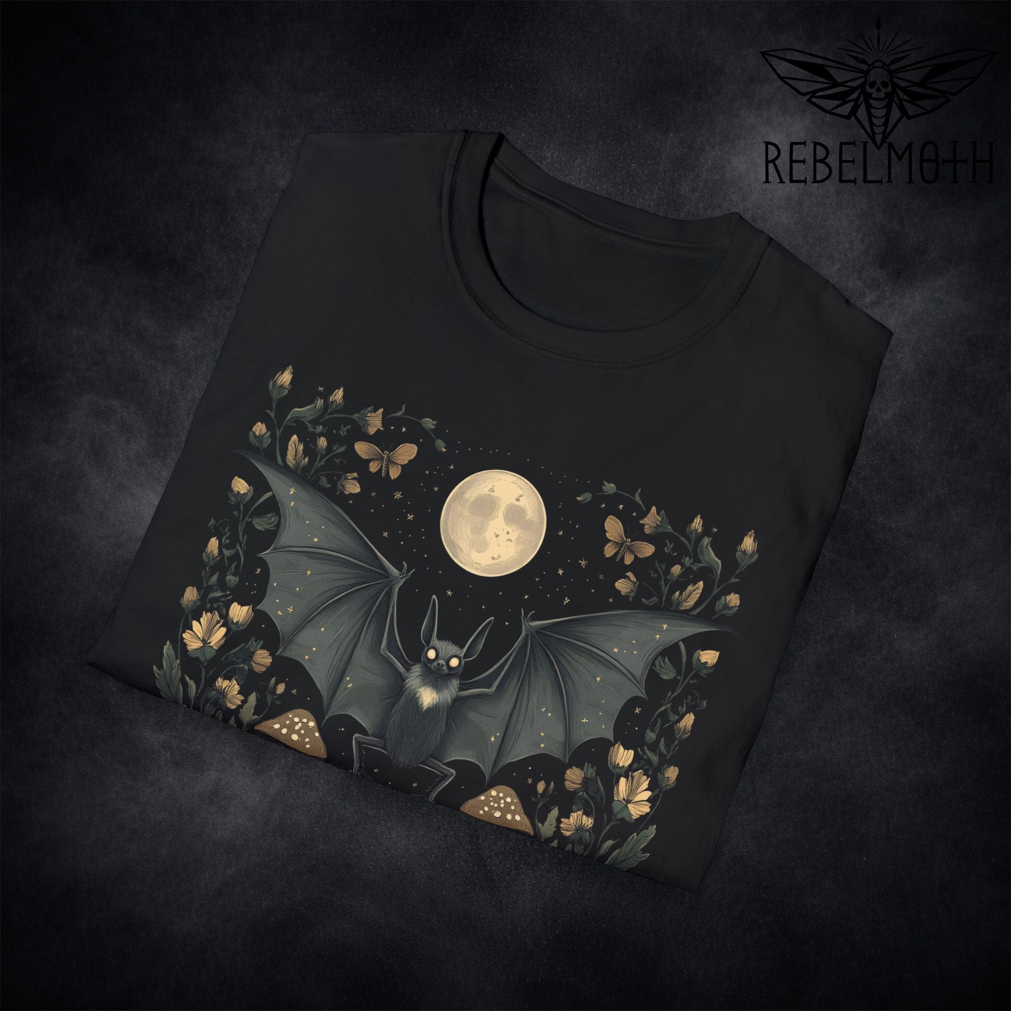 Pastel Goth Bat T-Shirt – Floral Moon Graphic Tee