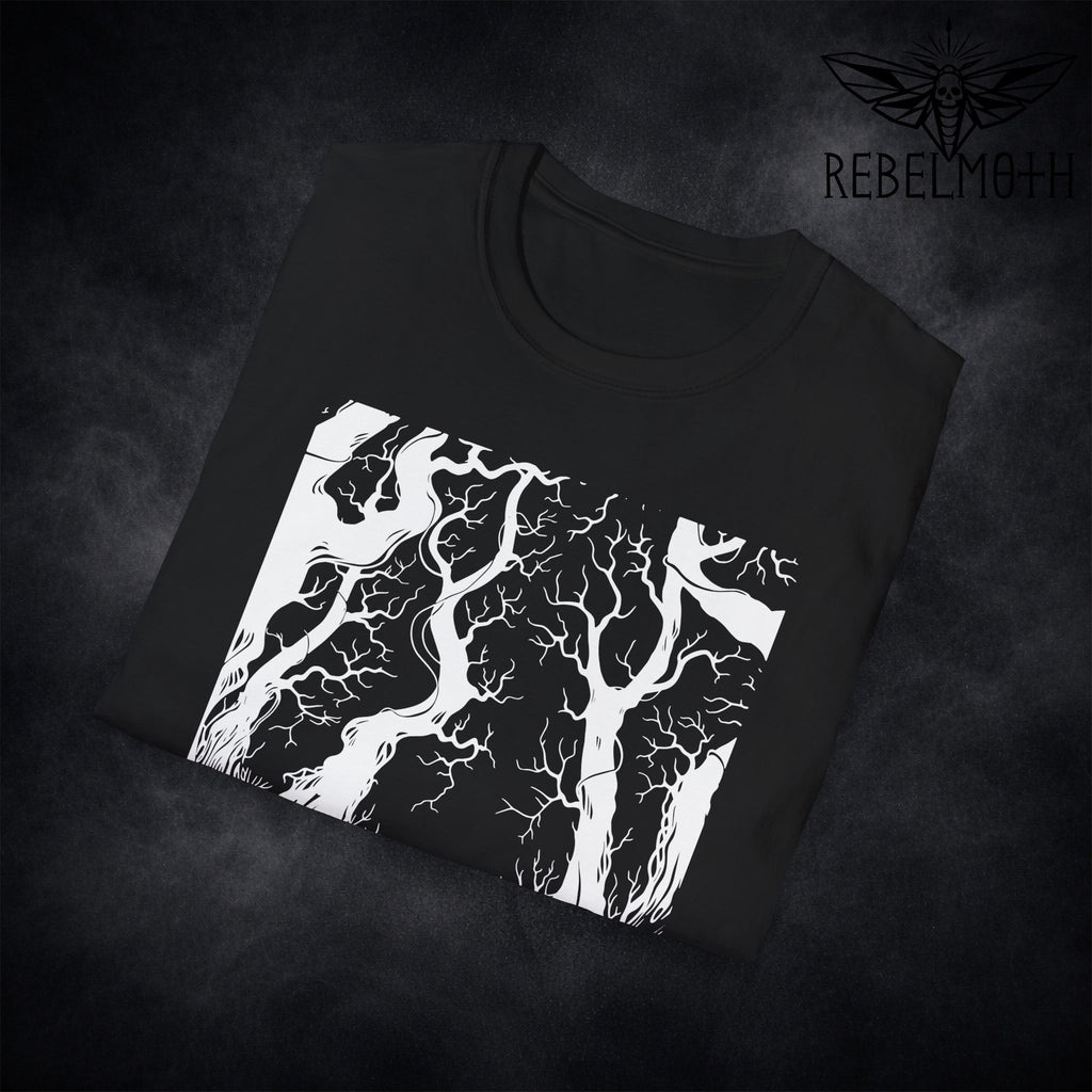 Dark Forest T-Shirt – Woodcut Roots Graphic Tee