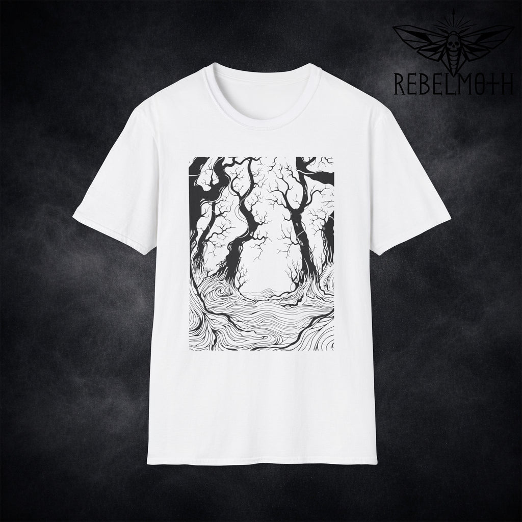 Dark Forest T-Shirt – Woodcut Roots Graphic Tee