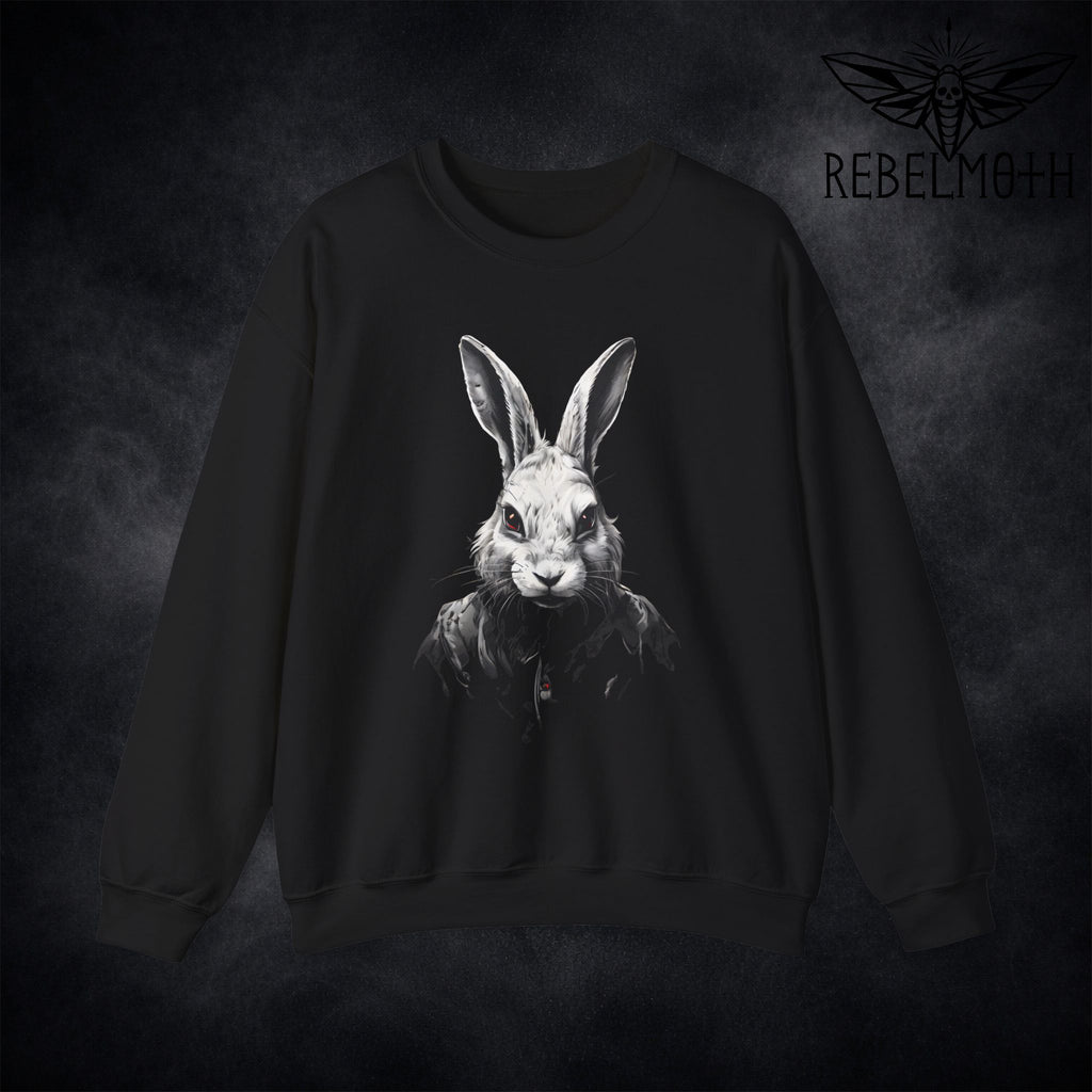 Creepy Rabbit Crewneck Sweatshirt – Weird Goth Horror Bunny Graphic