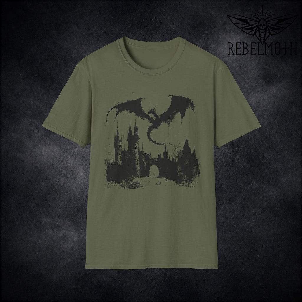 Dark Fantasy Dragon T-Shirt – Medieval Castle Graphic Tee