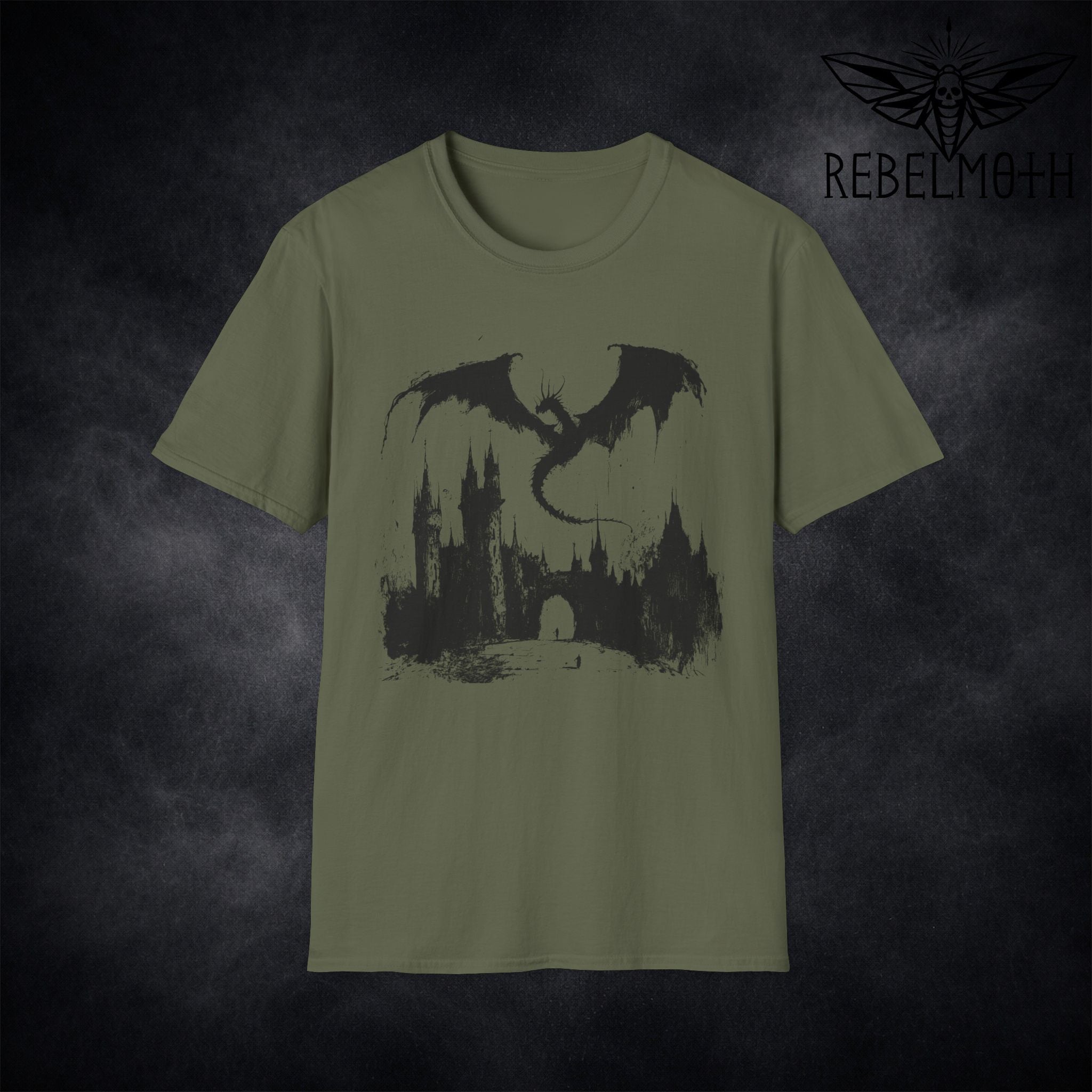 Dark Fantasy Dragon T-Shirt – Medieval Castle Graphic Tee