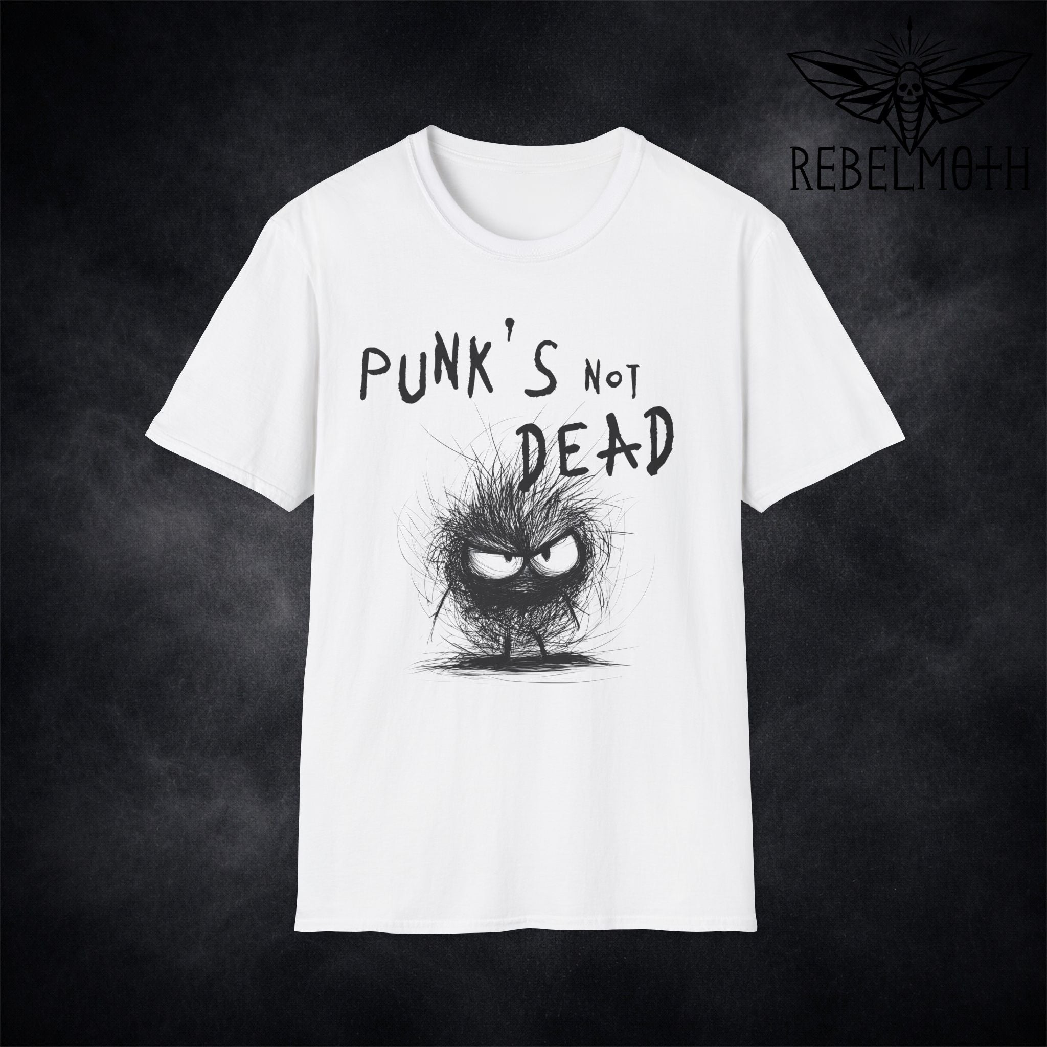 White Punk’s Not Dead hedgehog T-shirt with black punk graphic by RebelMoth