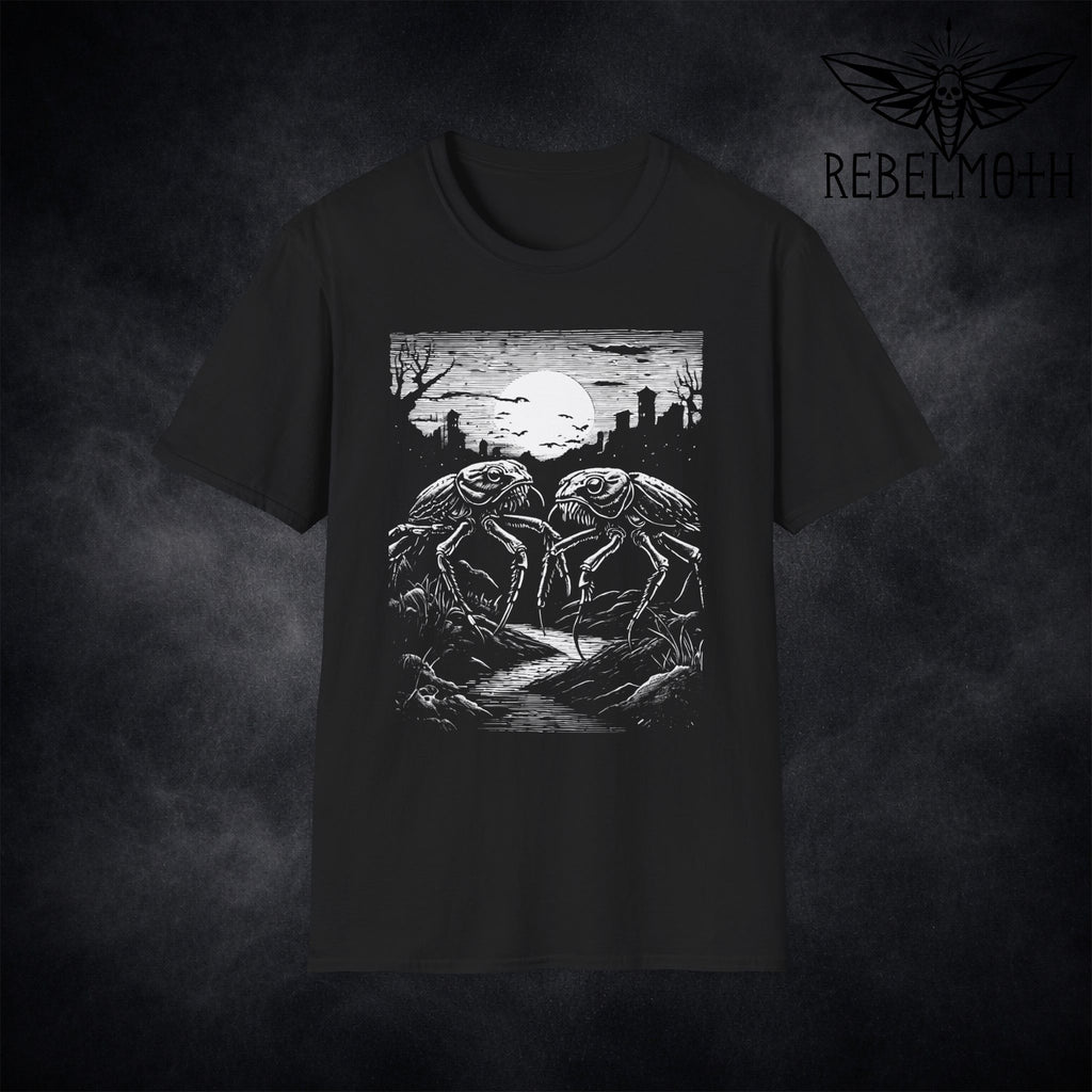 Black Cockroach grunge t-shirt with a bold roach night scene under the moon
