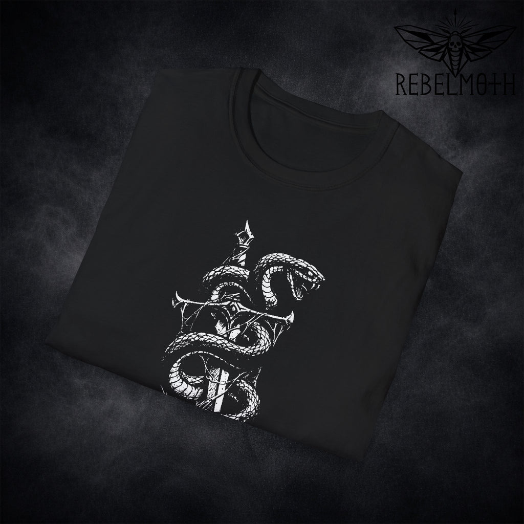 Snake & Dagger T-Shirt – Gothic Serpent Blade Tee