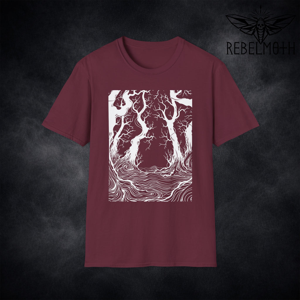 Dark Forest T-Shirt – Woodcut Roots Graphic Tee