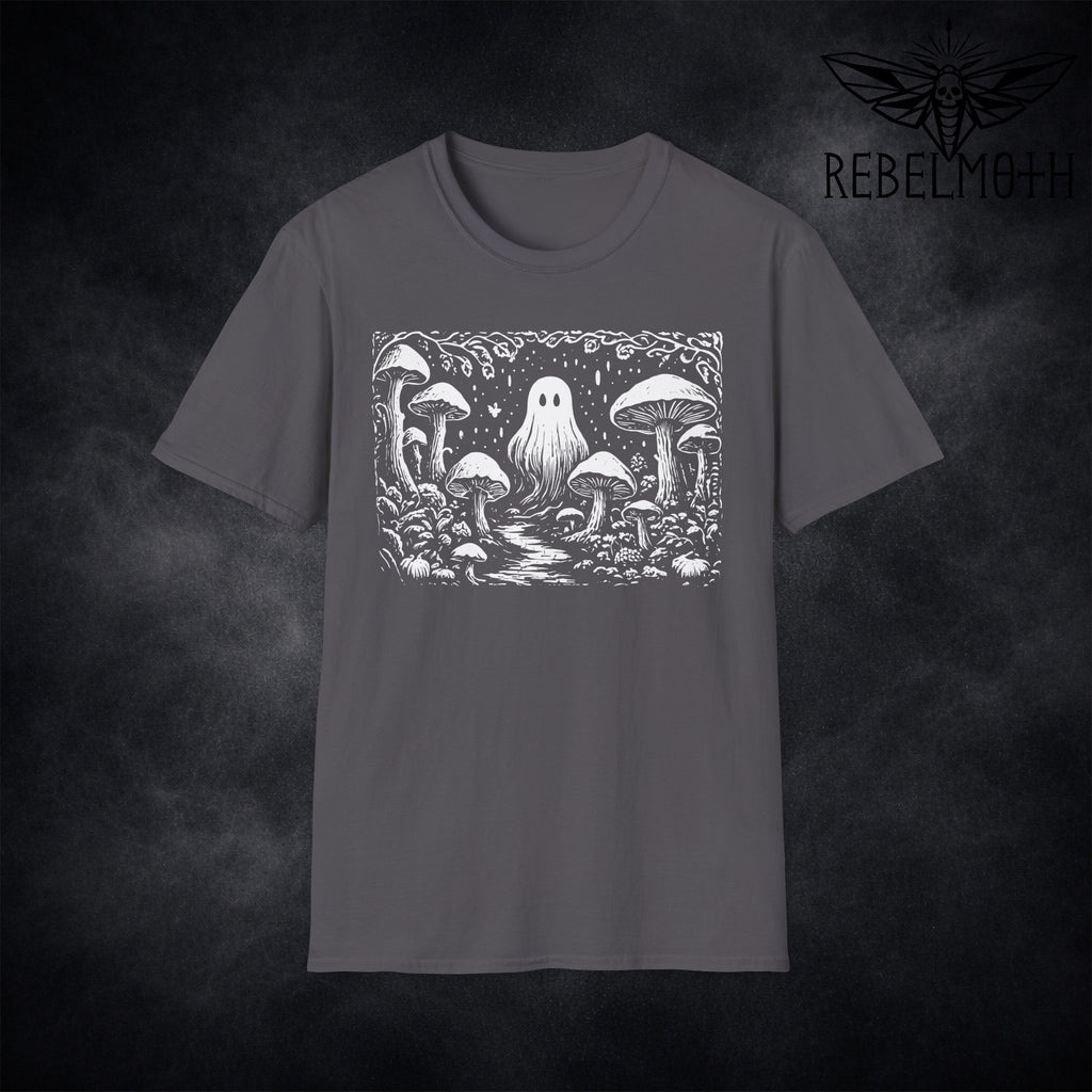 Mushroom Forest Ghost T-Shirt – Weirdcore Linocut Goth Tee