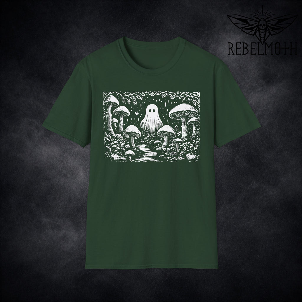 Mushroom Forest Ghost T-Shirt – Weirdcore Linocut Goth Tee