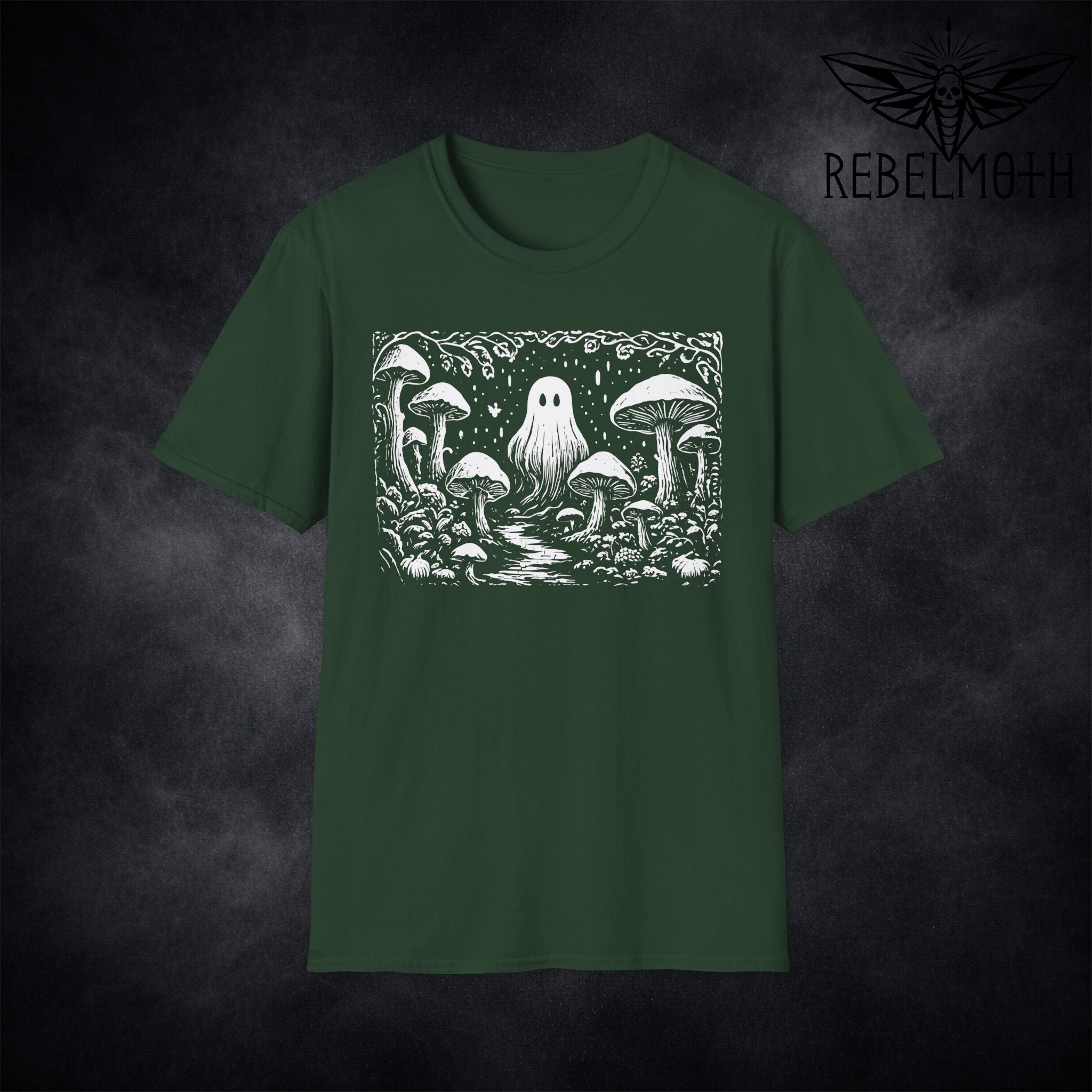 Mushroom Forest Ghost T-Shirt – Weirdcore Linocut Goth Tee
