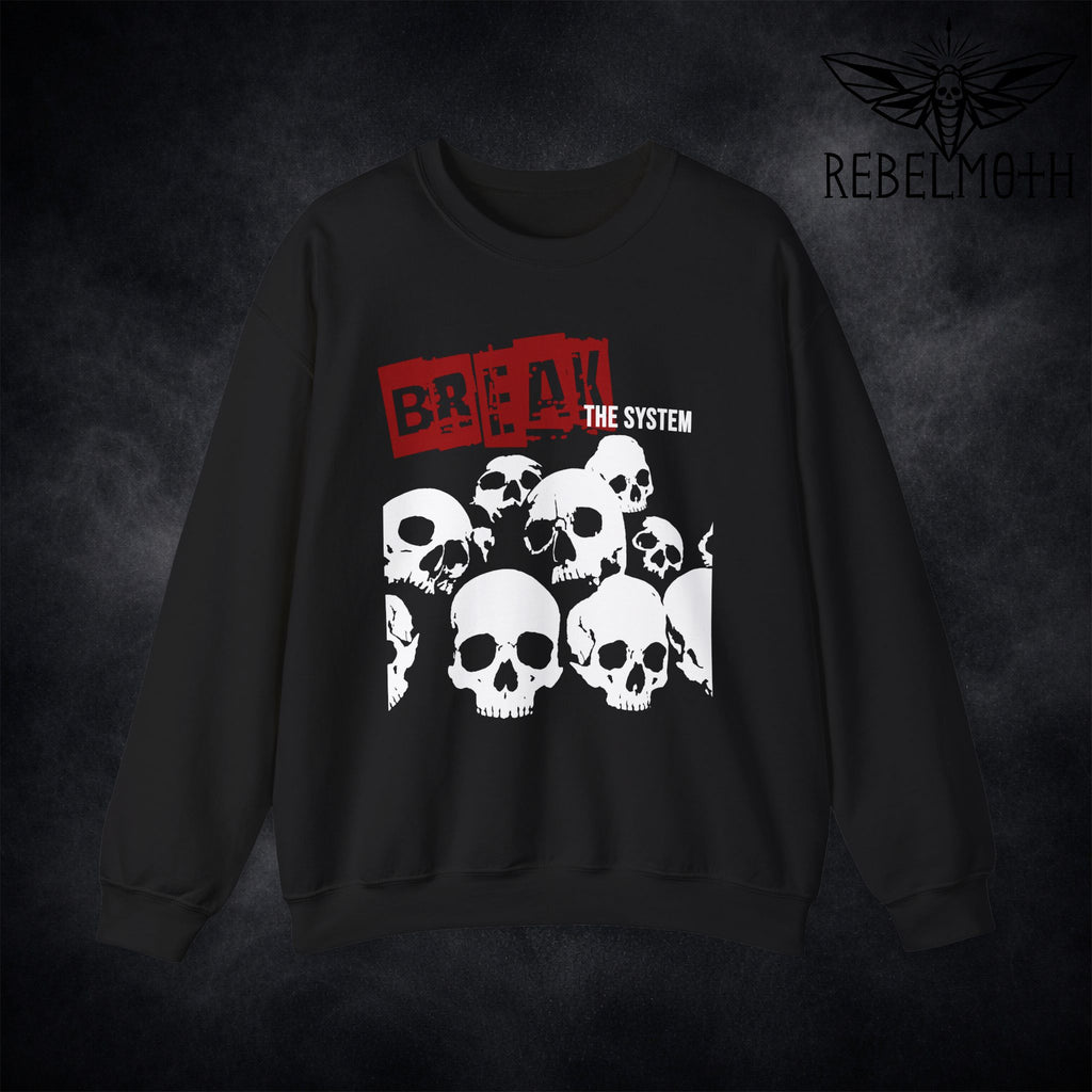 Break the System punk sweatshirt with rebel skulls graphic – RebelMoth