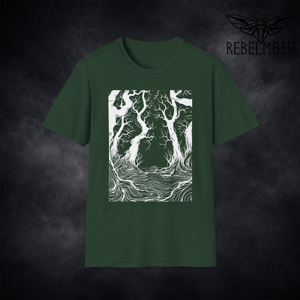 Dark Forest T-Shirt – Woodcut Roots Graphic Tee