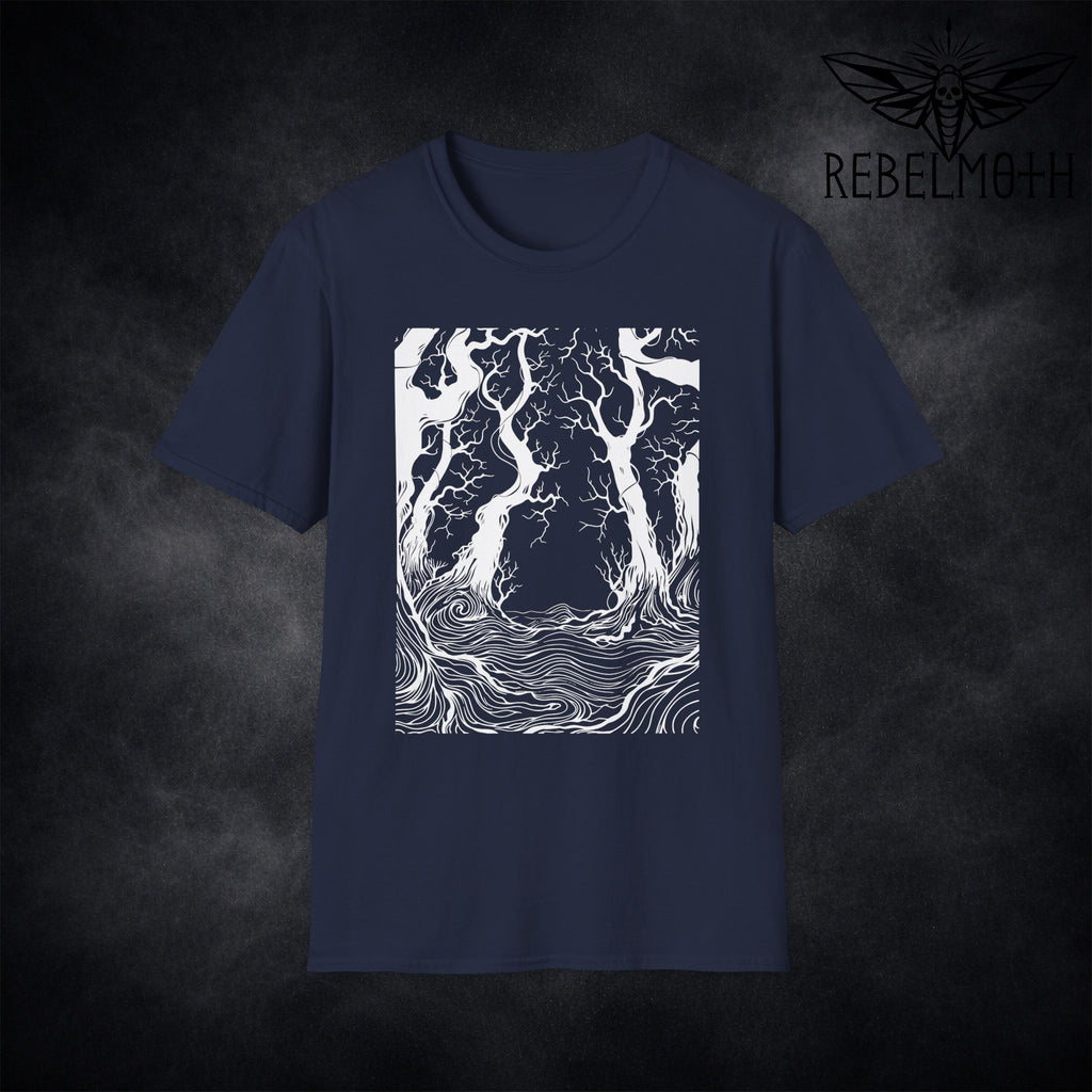 Dark Forest T-Shirt – Woodcut Roots Graphic Tee
