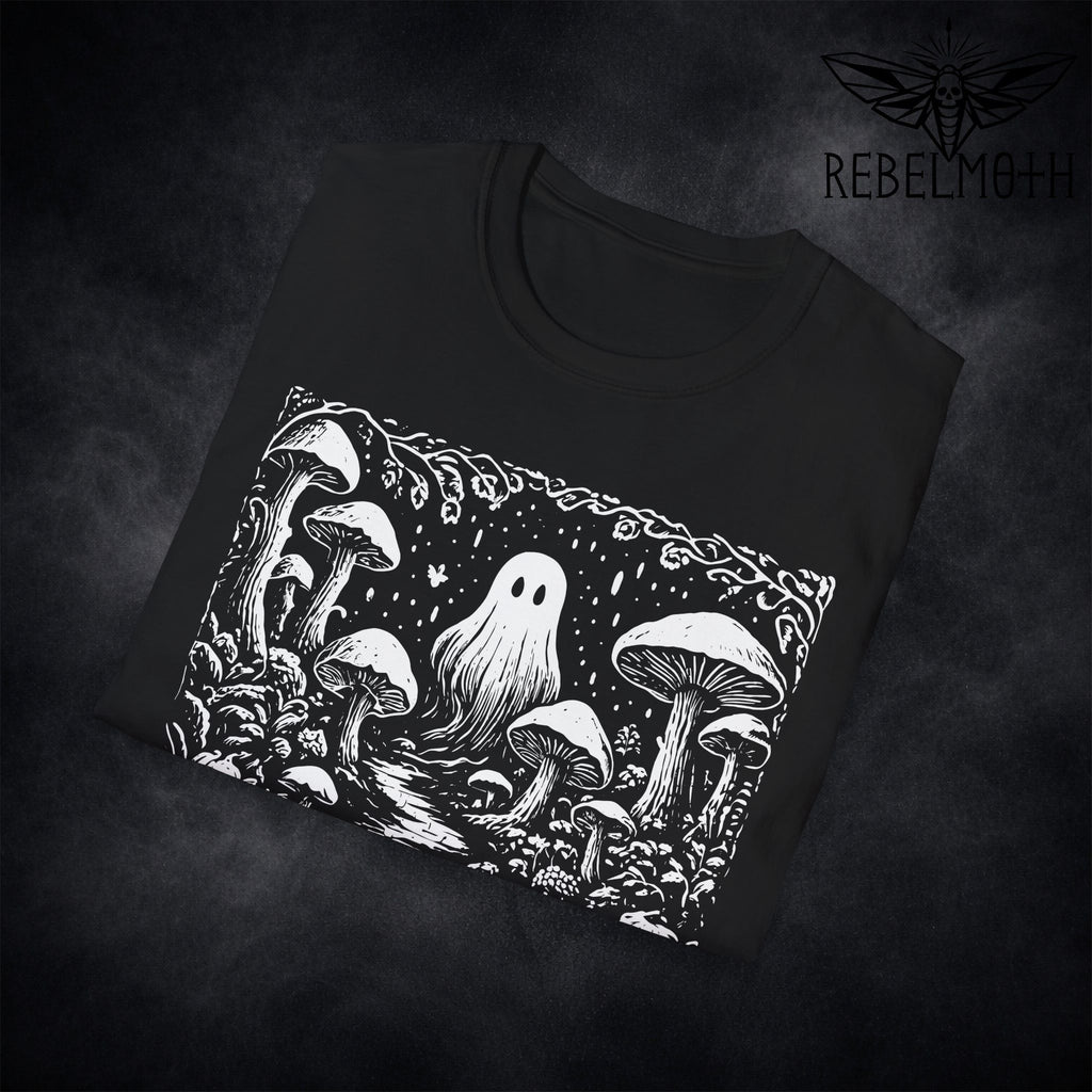 Mushroom Forest Ghost T-Shirt – Weirdcore Linocut Goth Tee