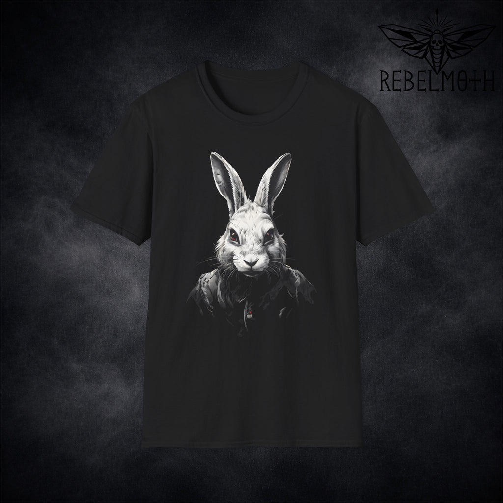 Black t-shirt with gothic rabbit horror bunny graphic (dark aesthetic alt streetwear)
