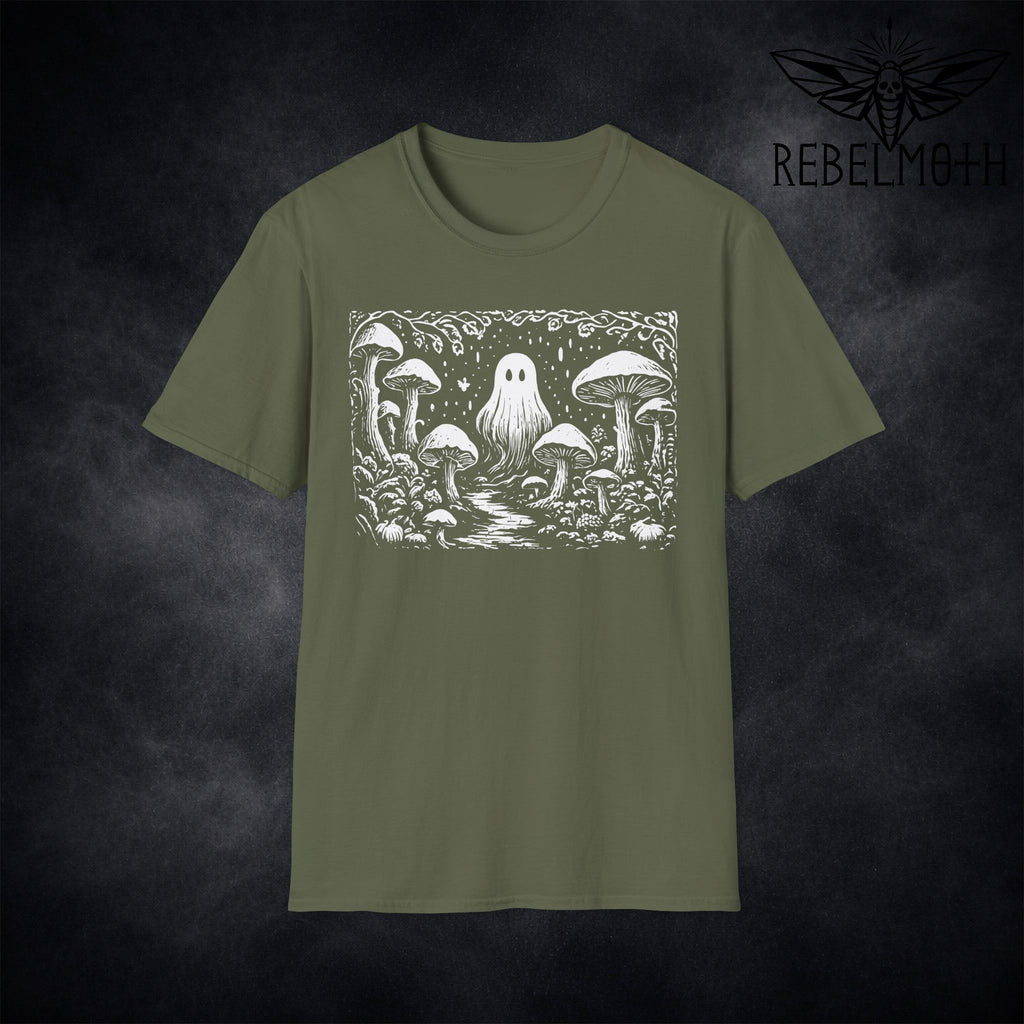Mushroom Forest Ghost T-Shirt – Weirdcore Linocut Goth Tee