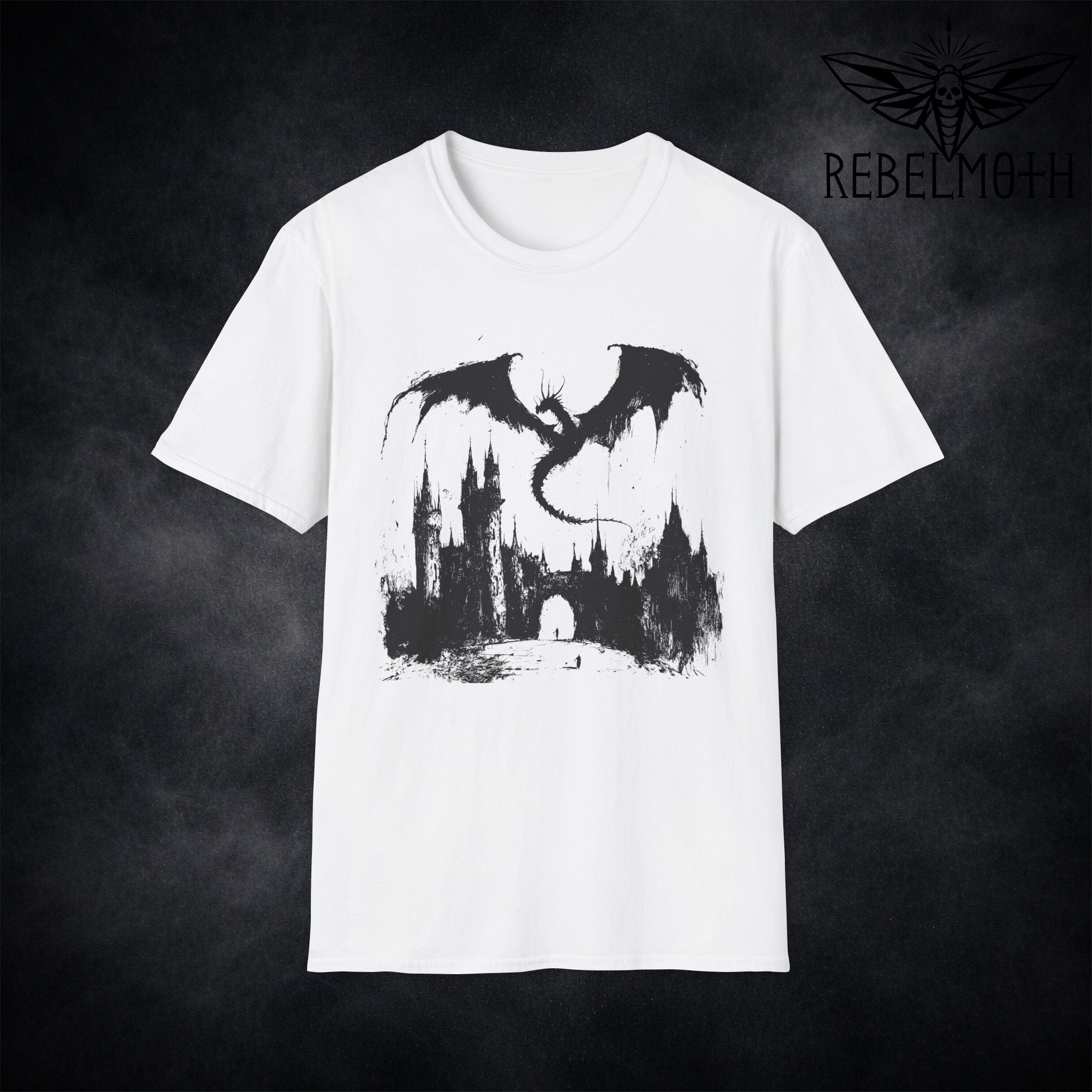 Dark Fantasy Dragon T-Shirt – Medieval Castle Graphic Tee