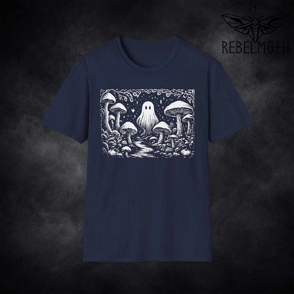 Mushroom Forest Ghost T-Shirt – Weirdcore Linocut Goth Tee