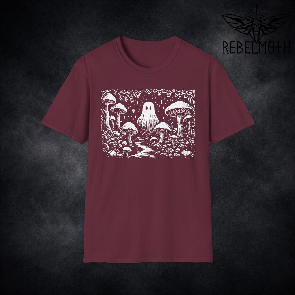 Mushroom Forest Ghost T-Shirt – Weirdcore Linocut Goth Tee