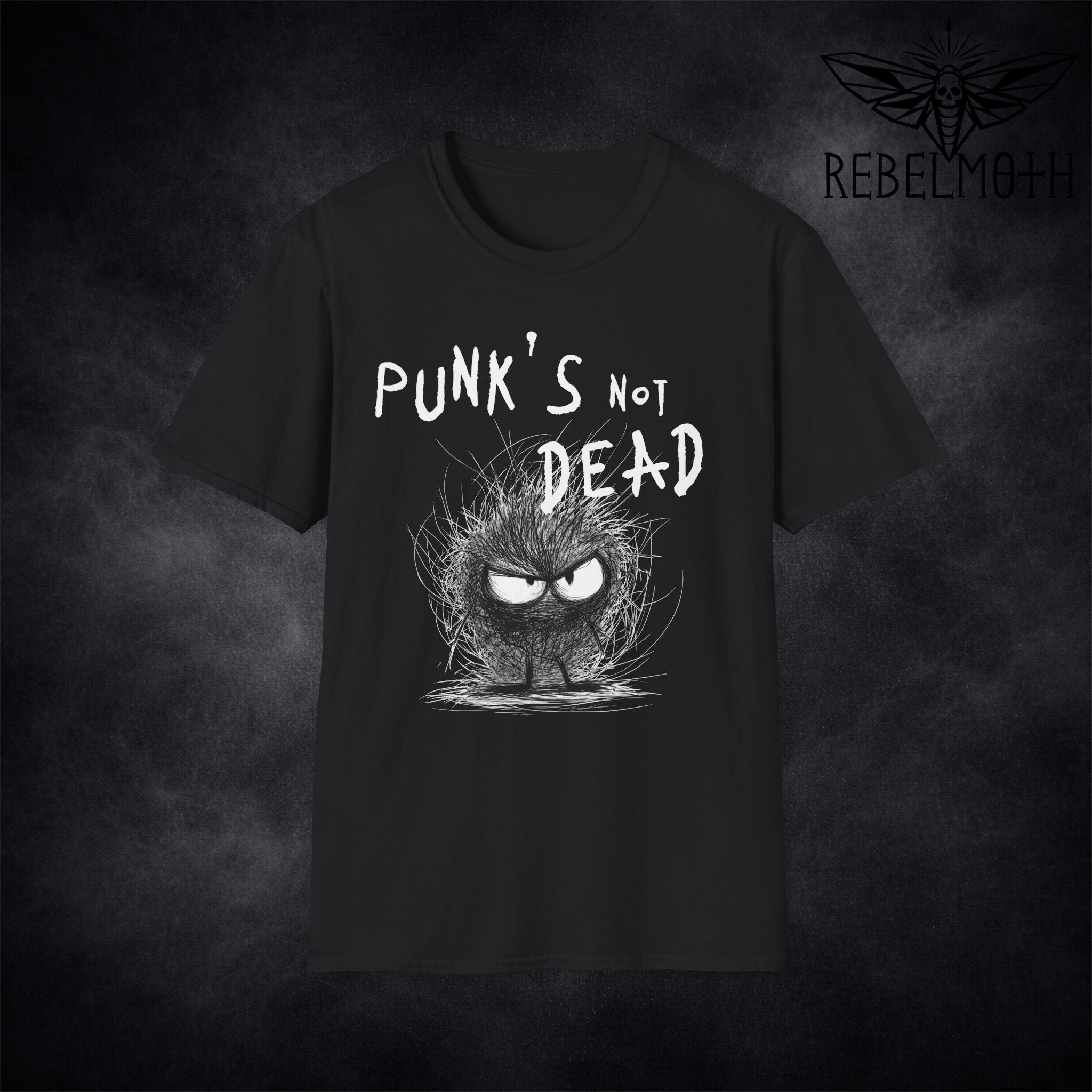 Black t-shirt with 'Punk's Not Dead' graphic by RebelMoth 