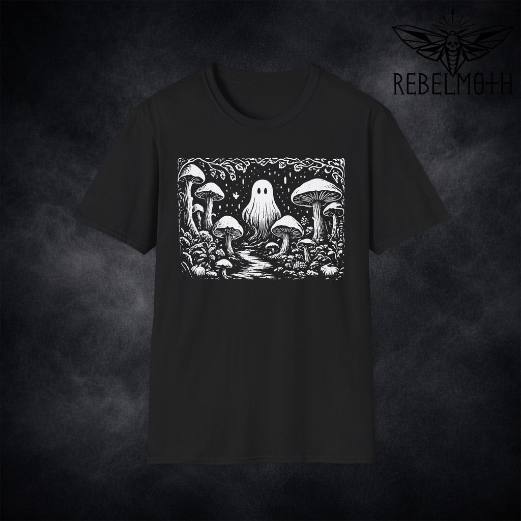 Mushroom Forest Ghost T-Shirt – Weirdcore Linocut Goth Tee