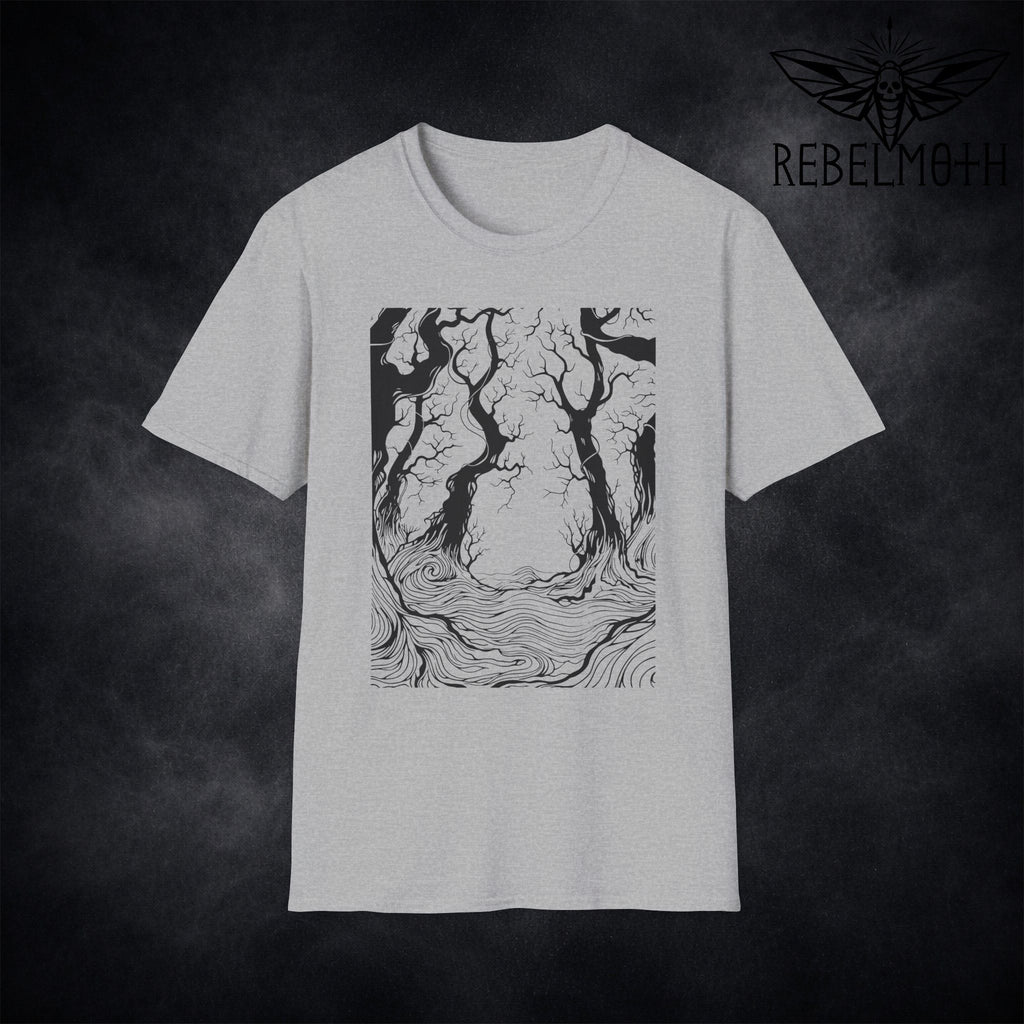 Dark Forest T-Shirt – Woodcut Roots Graphic Tee
