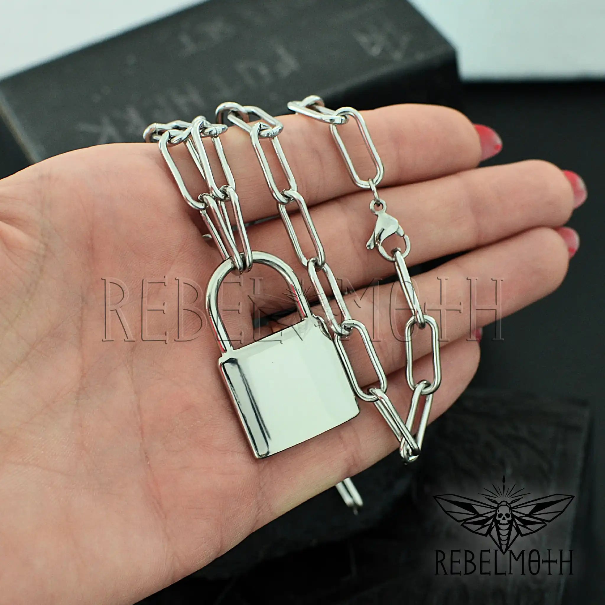 Punk Padlock Necklace – Stainless Steel Paperclip Chain Lock Pendant