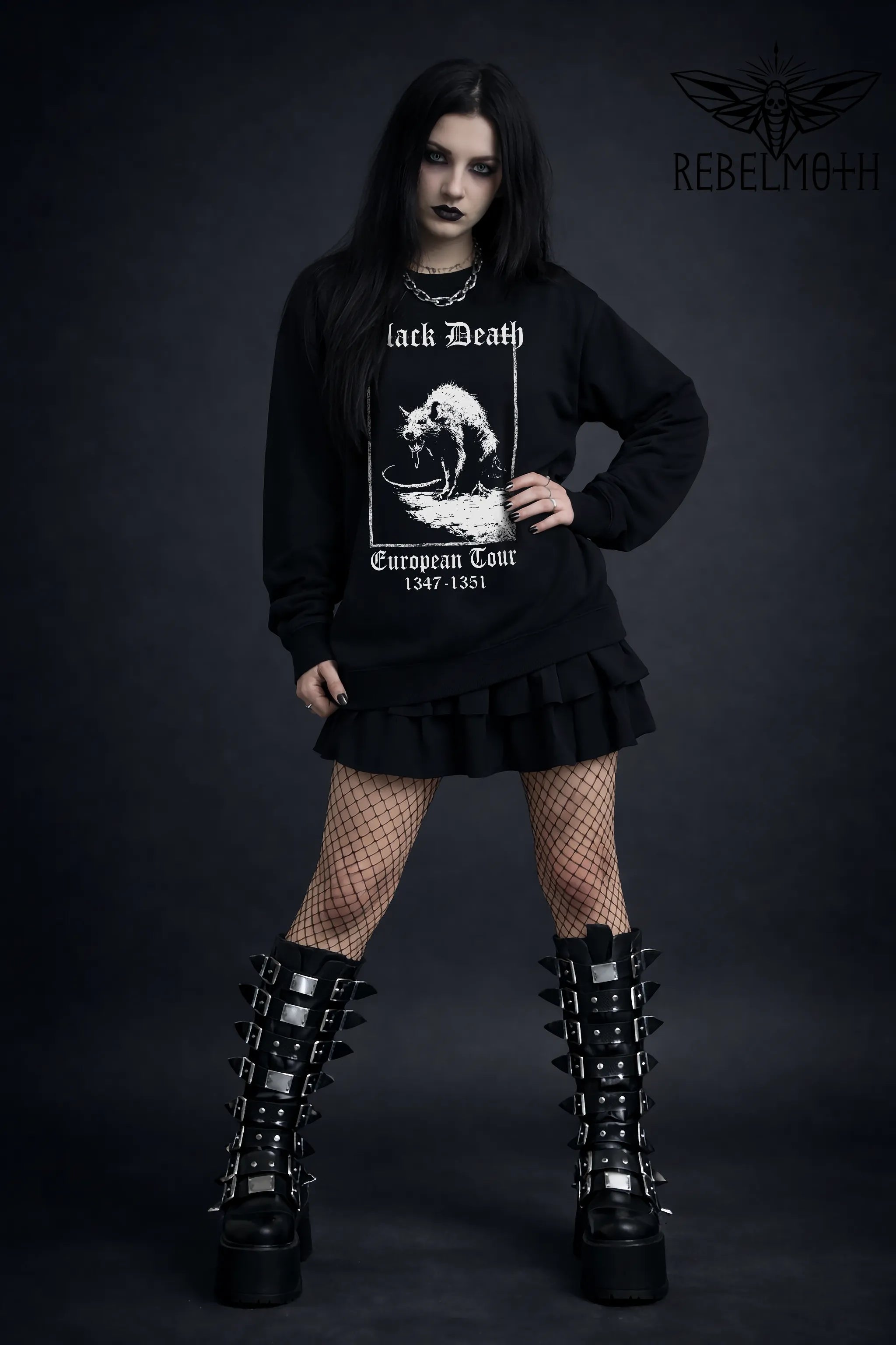 Black Death European Tour Sweatshirt – Medieval Plague Rat Graphic Crewneck
