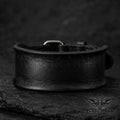 Black leather punk rock wristband for men