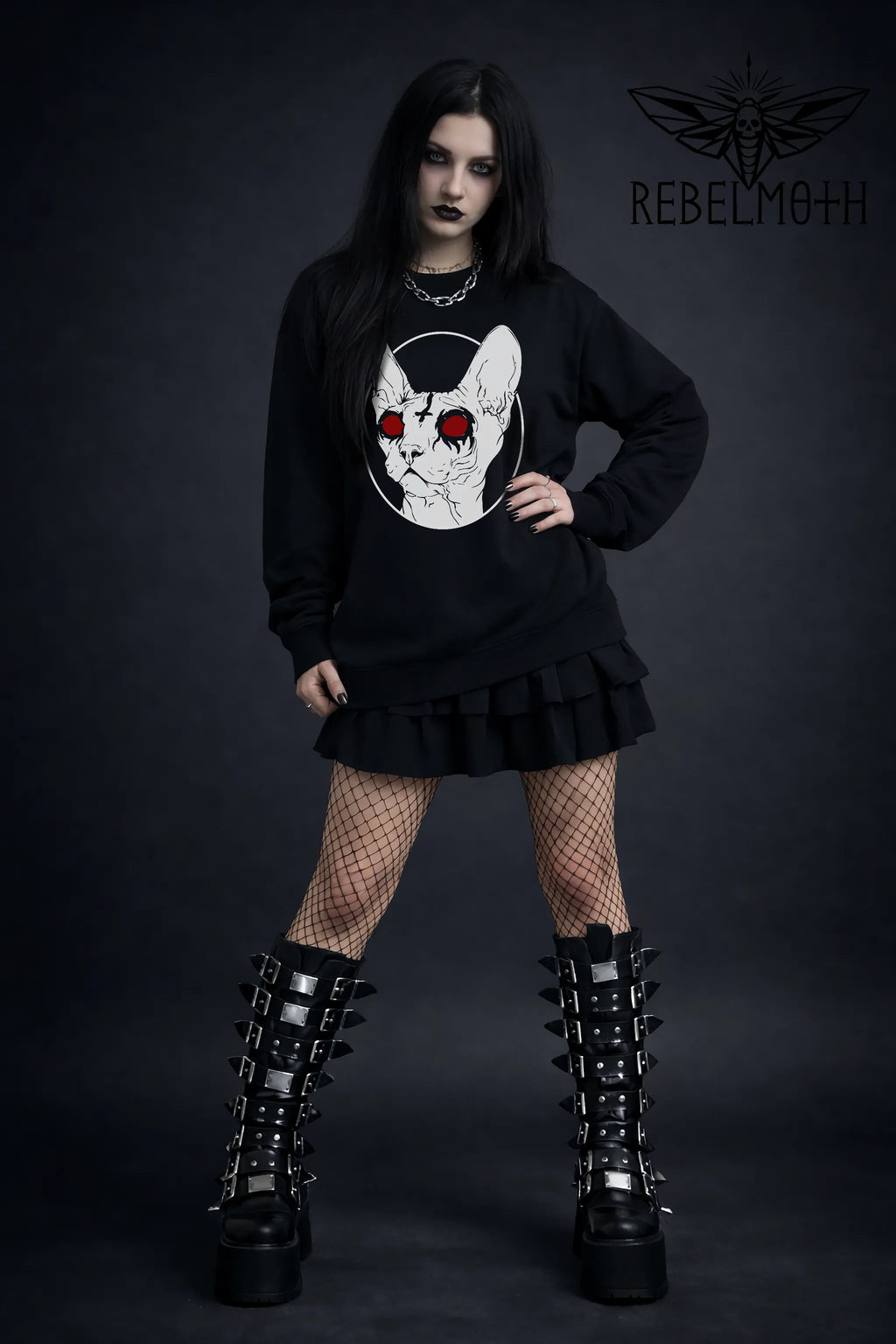 Sphynx Cat Occult Sweatshirt – Black Metal Crewneck