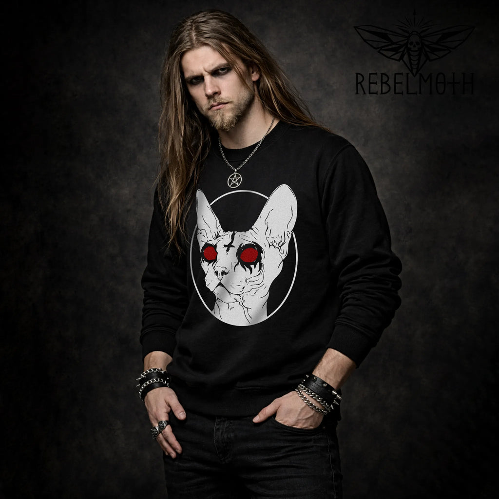 Sphynx Cat Occult Sweatshirt – Black Metal Crewneck