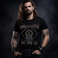 Black t-shirt with grim reaper graphic and black/death-metal style “Only in Death Does Duty End” lettering