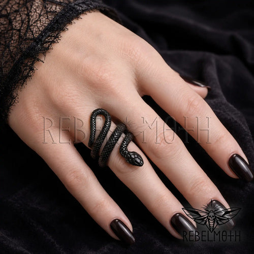 Gothic black snake ring for men and women
