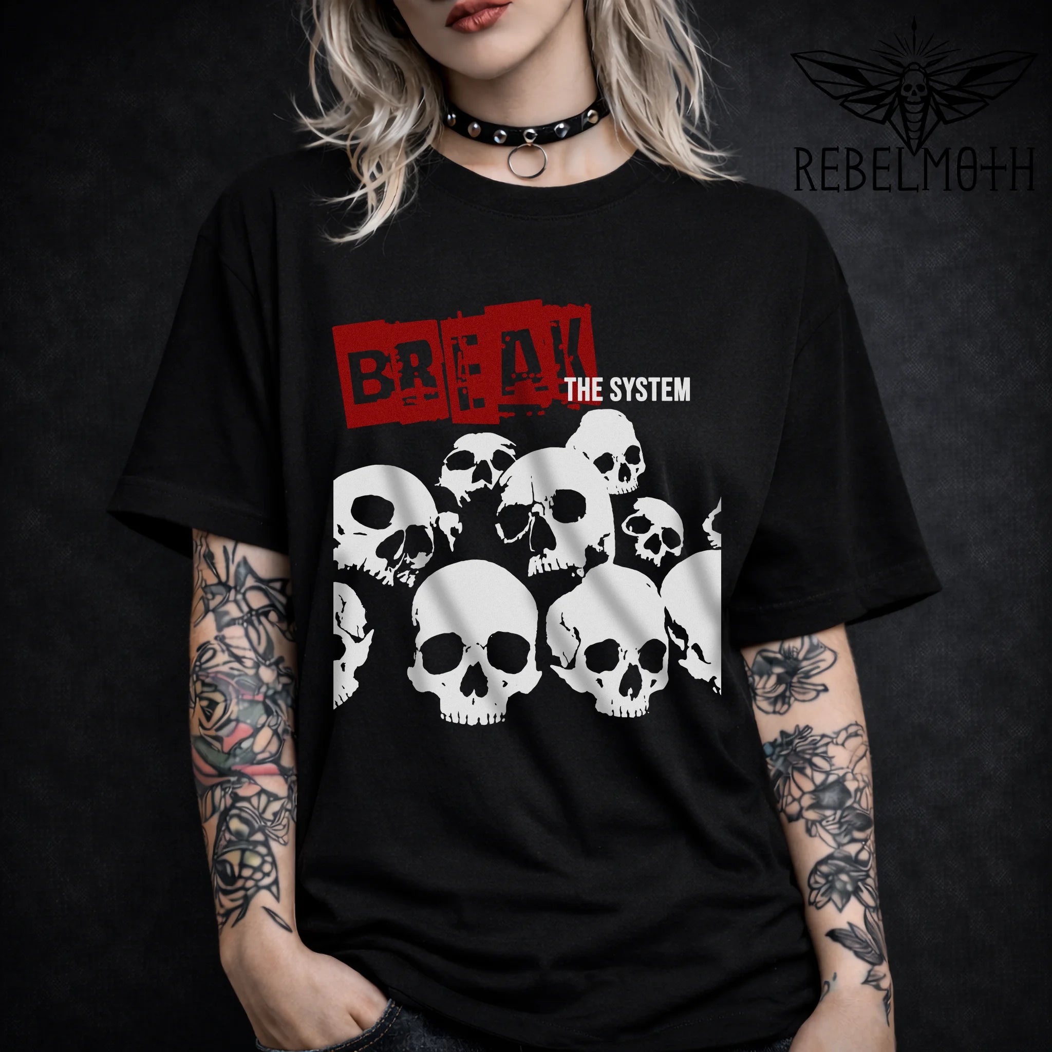 Break the System Punk Skull T-Shirt