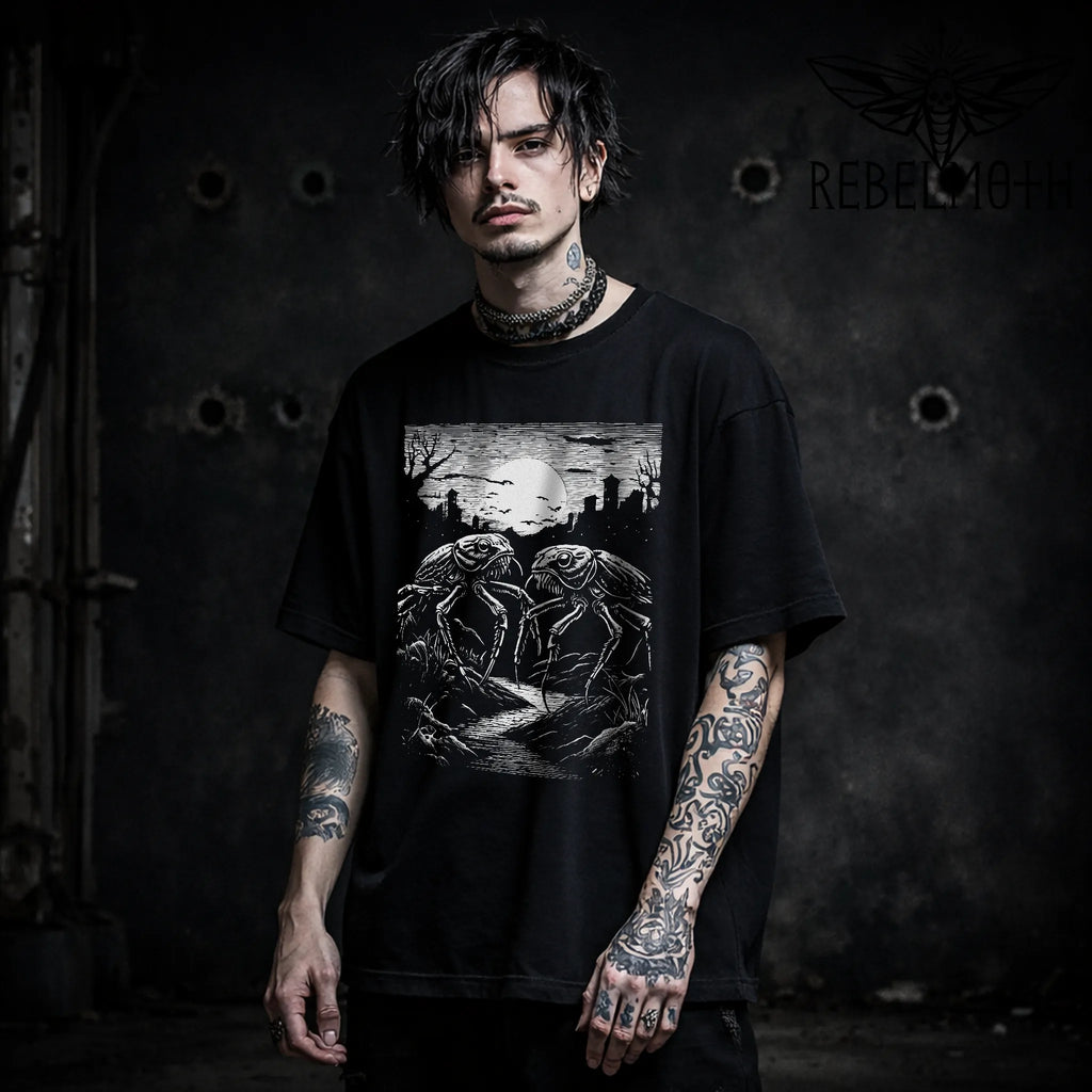 Weird Cockroach grunge t-shirt with a bold roach night scene under the moon
