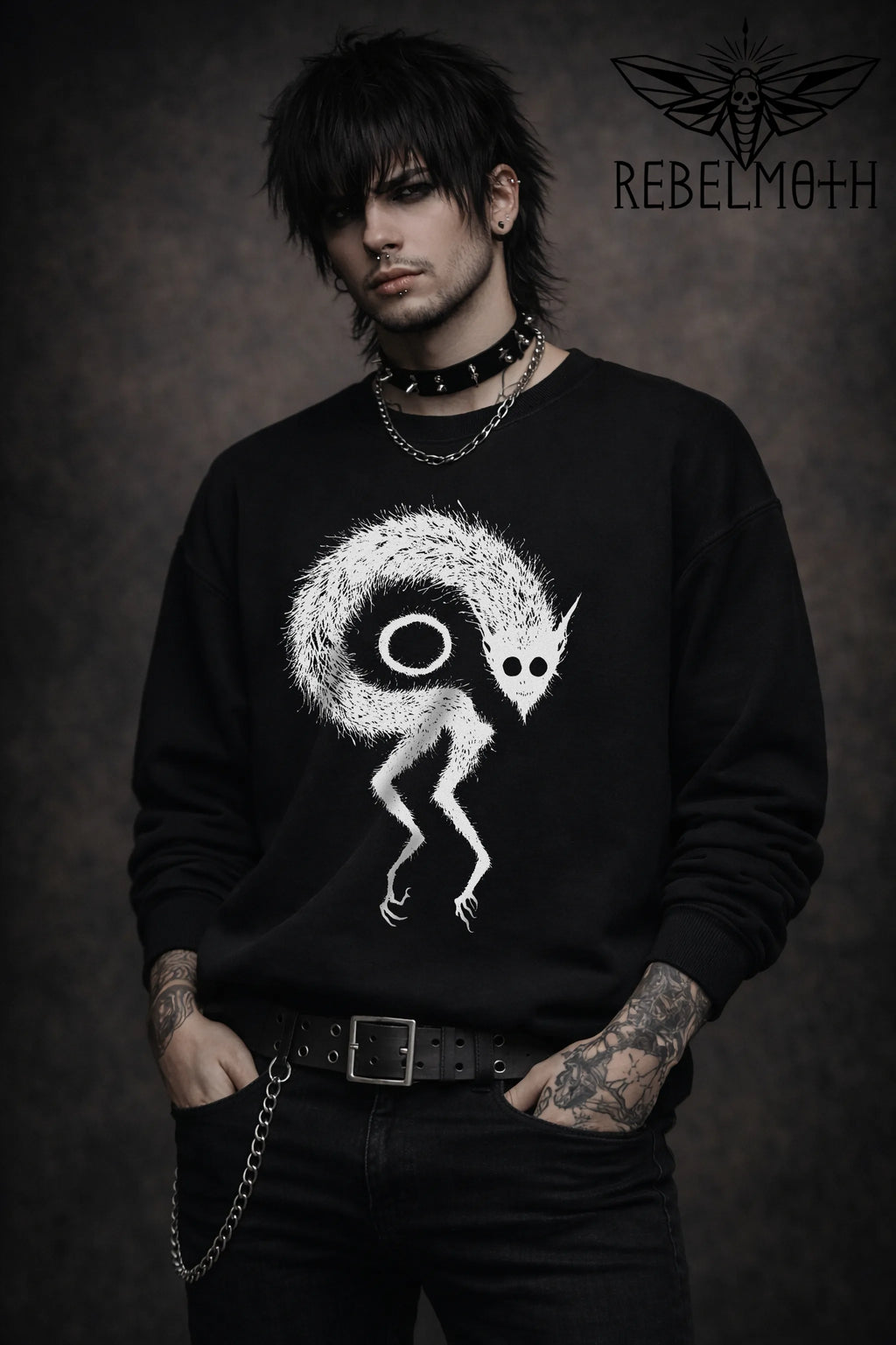 Goth Monster Sweatshirt – Weird Demon Graphic Crewneck