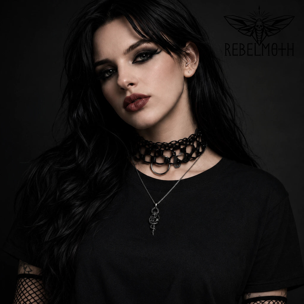 Gothic Snake Rose Necklace – Stainless Steel Serpent Pendant