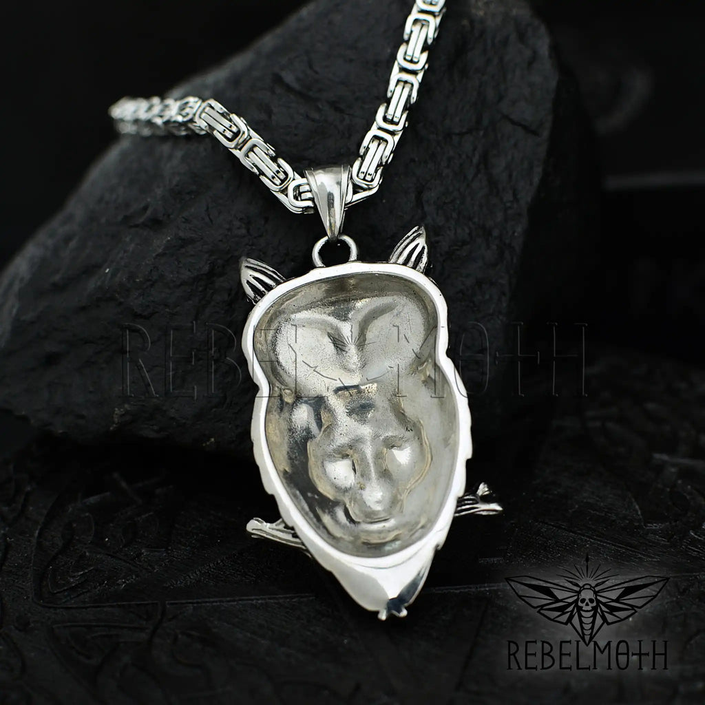 Gothic Owl Skull Necklace – Stainless Steel Memento Mori Pendant