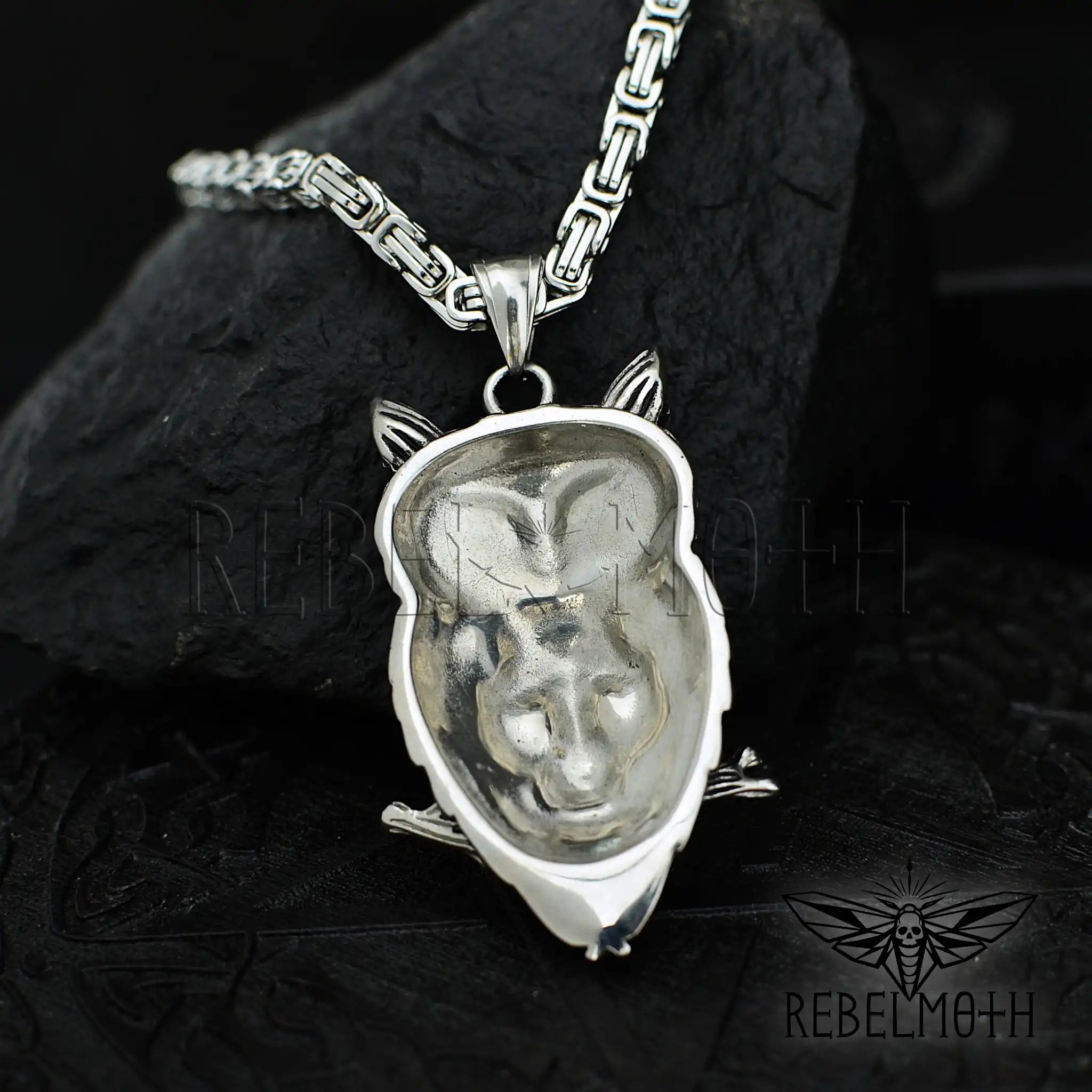 Gothic Owl Skull Necklace – Stainless Steel Memento Mori Pendant