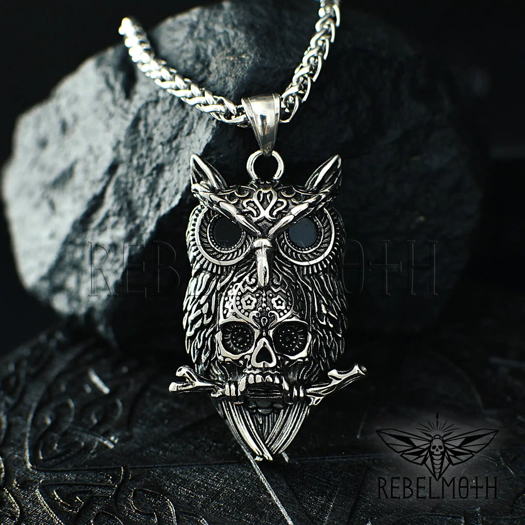 Memento mori owl skull pendant for gothic jewelry lovers