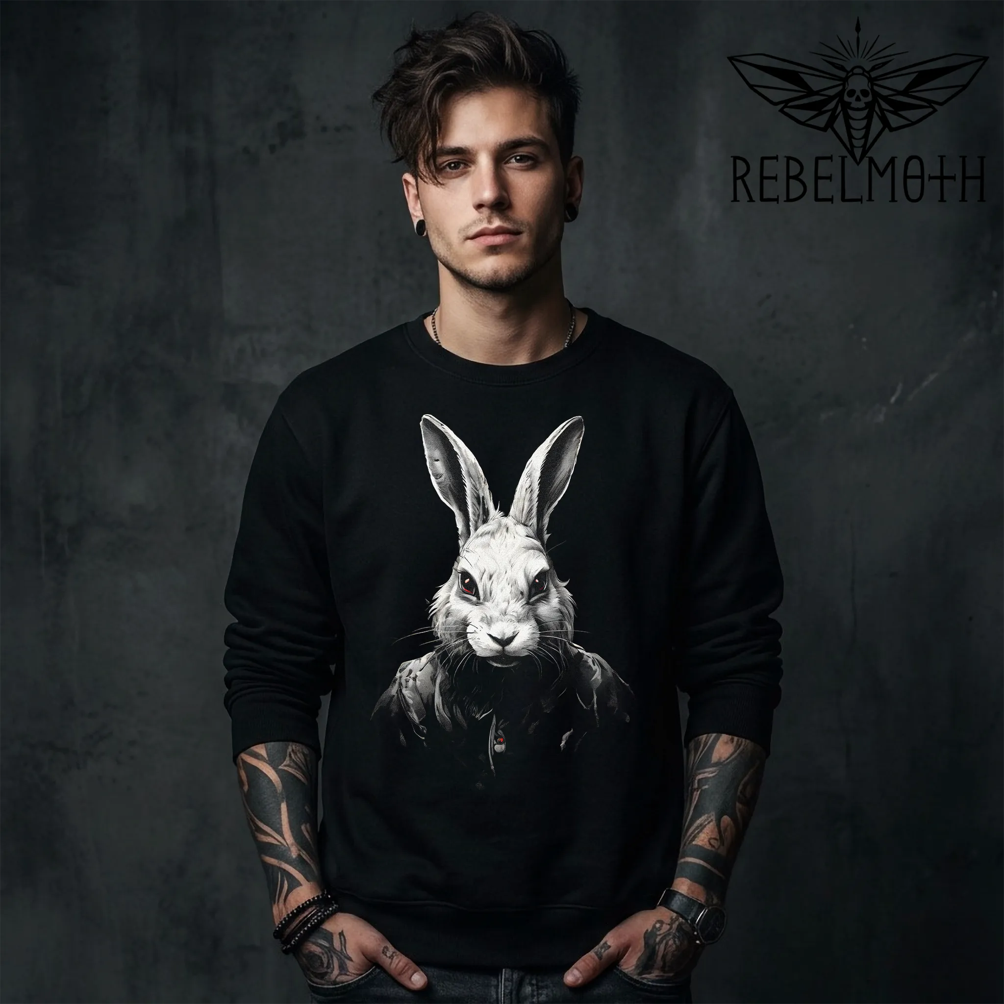 Gothic Rabbit Crewneck Sweatshirt – Weird Horror Bunny, Dark Streetwear