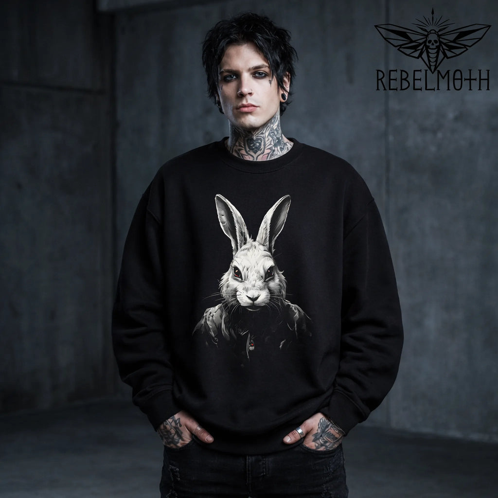 Weird Goth Sweatshirt – Horror Bunny Graphic Crewneck, Dark Aesthetic