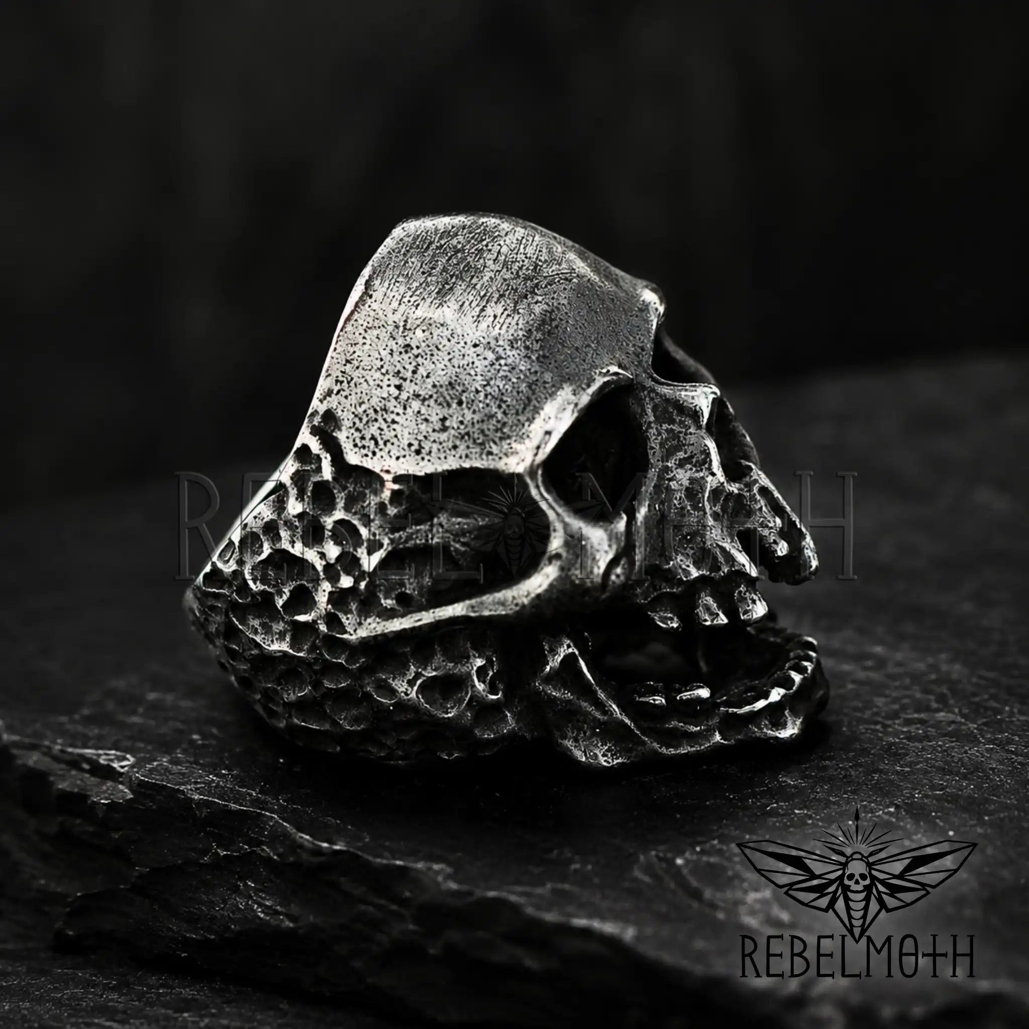 Gunmetal biker skull ring for men and women