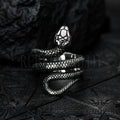 Gothic snake ring in silver stainless steel with detailed serpent scales