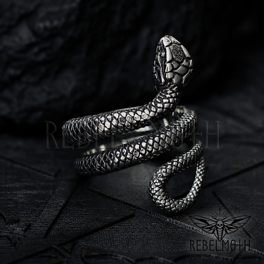 Silver gothic snake ring for punk and alternative jewelry styling