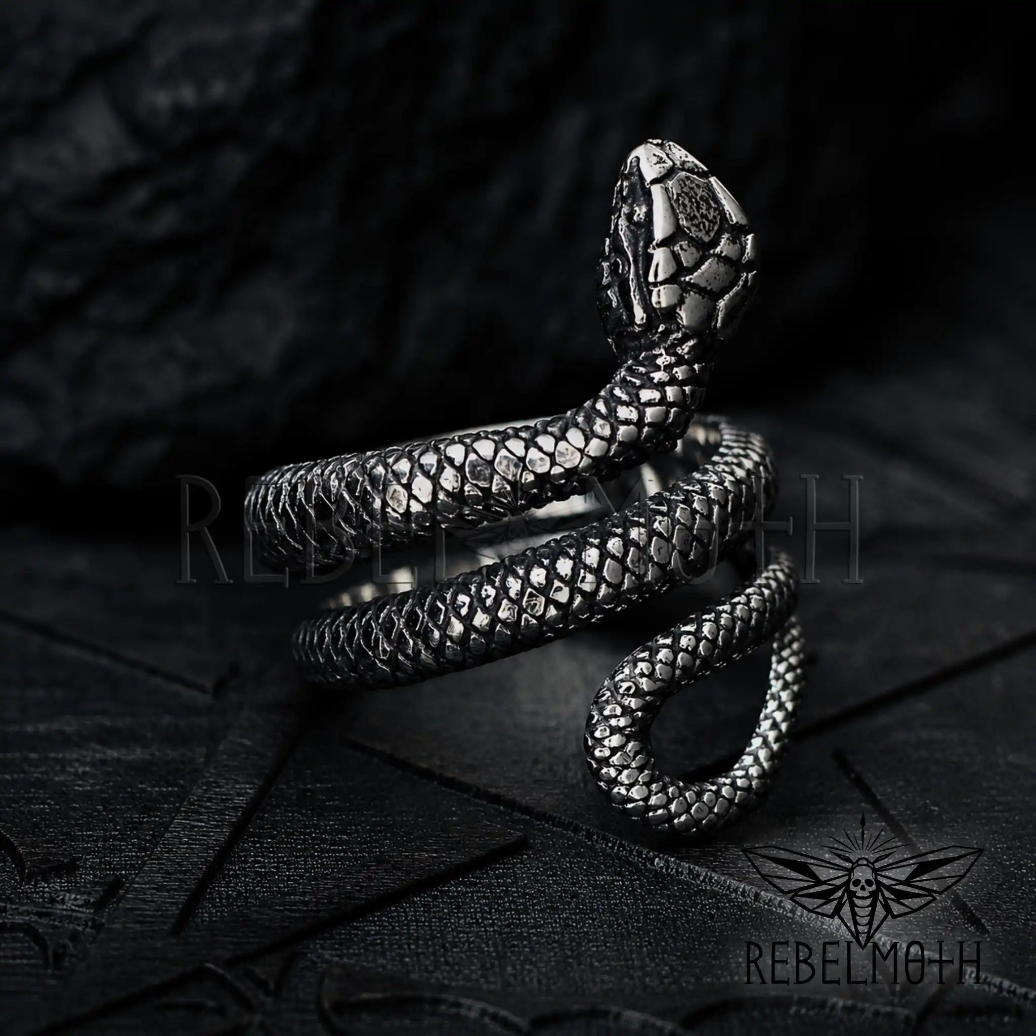 Silver gothic snake ring for punk and alternative jewelry styling