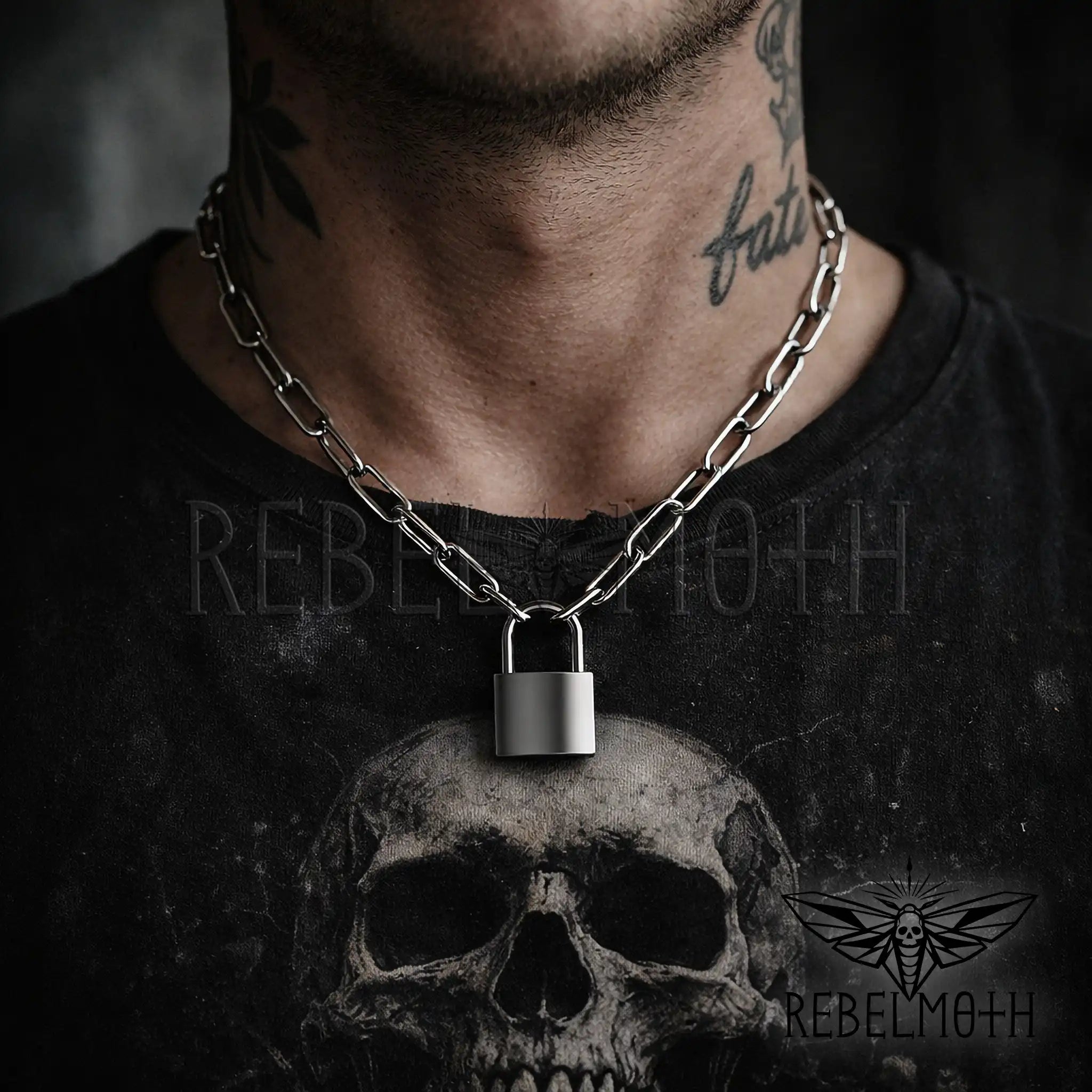 Punk Padlock Necklace – Stainless Steel Paperclip Chain