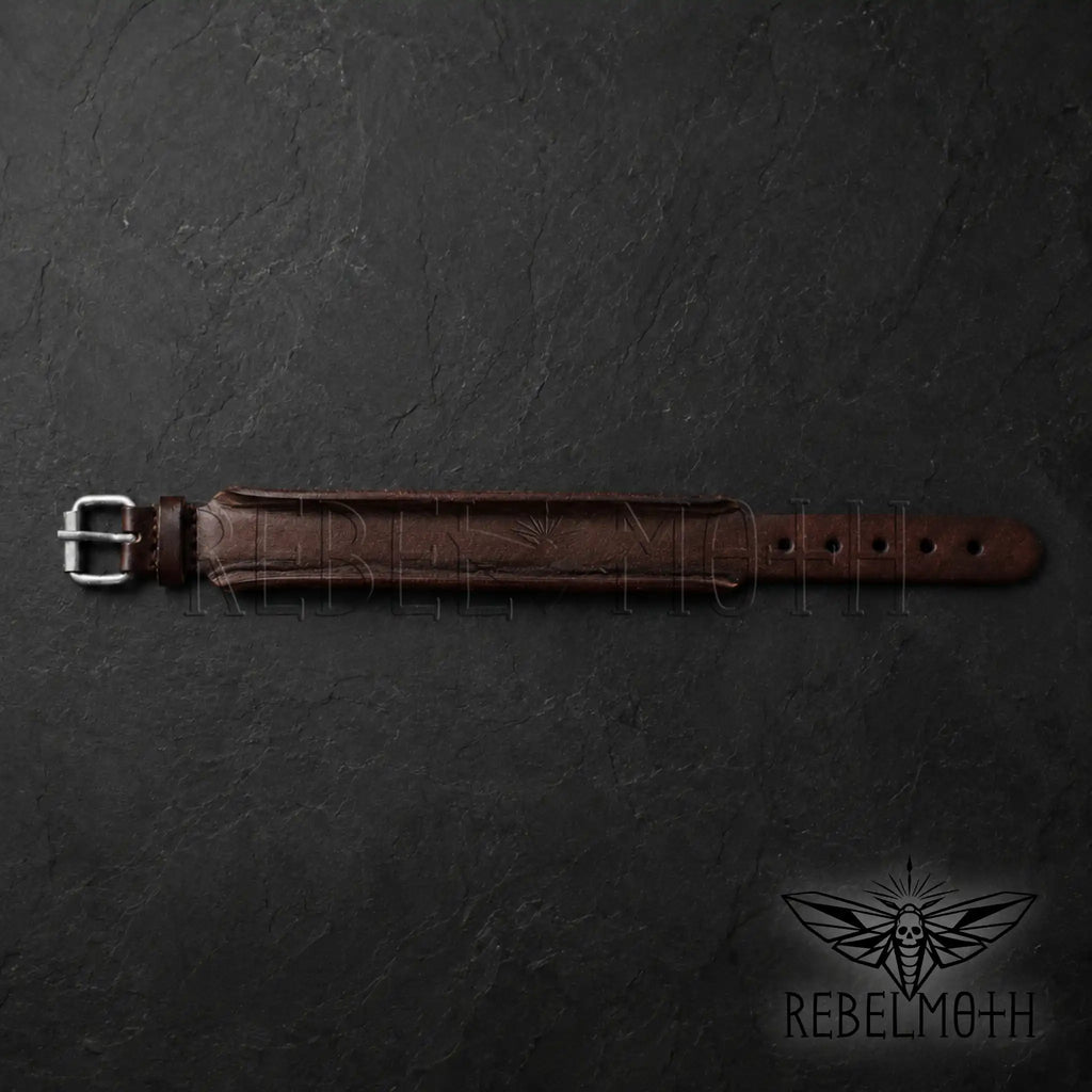 Brown leather punk rock wristband for men