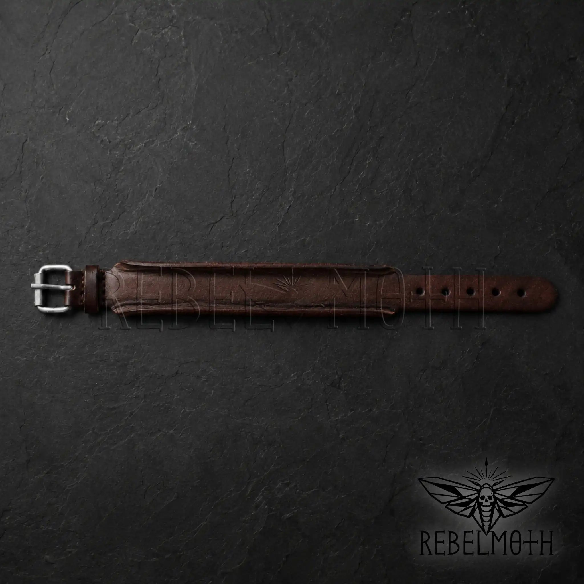 Brown leather punk rock wristband for men