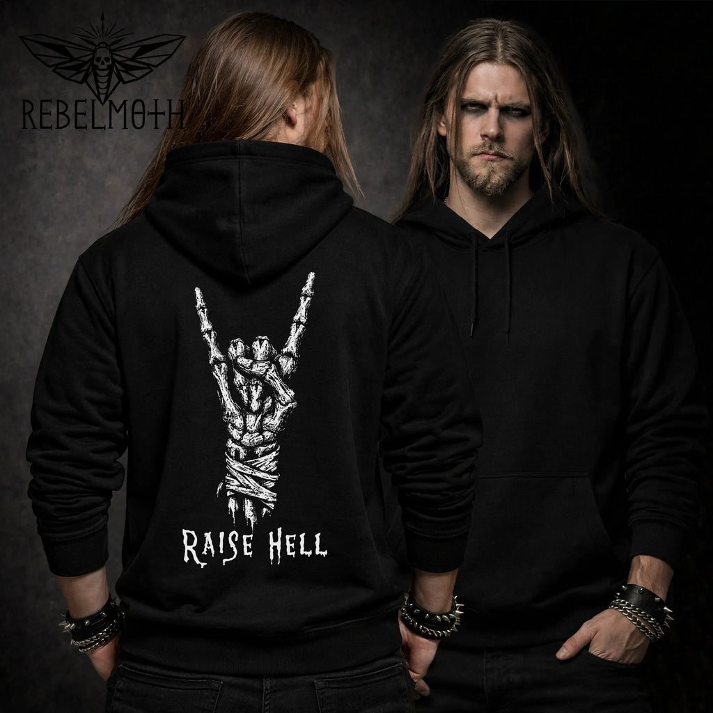 Metal Horns Hoodie, Skeleton Hand Sign Devil Horns, Rock On Metal streetwear